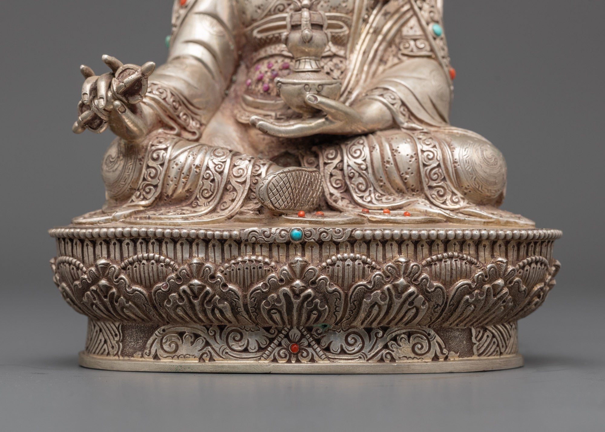 Handmade Pure Silver Guru Rinpoche Statue | Spiritual Protection Icon
