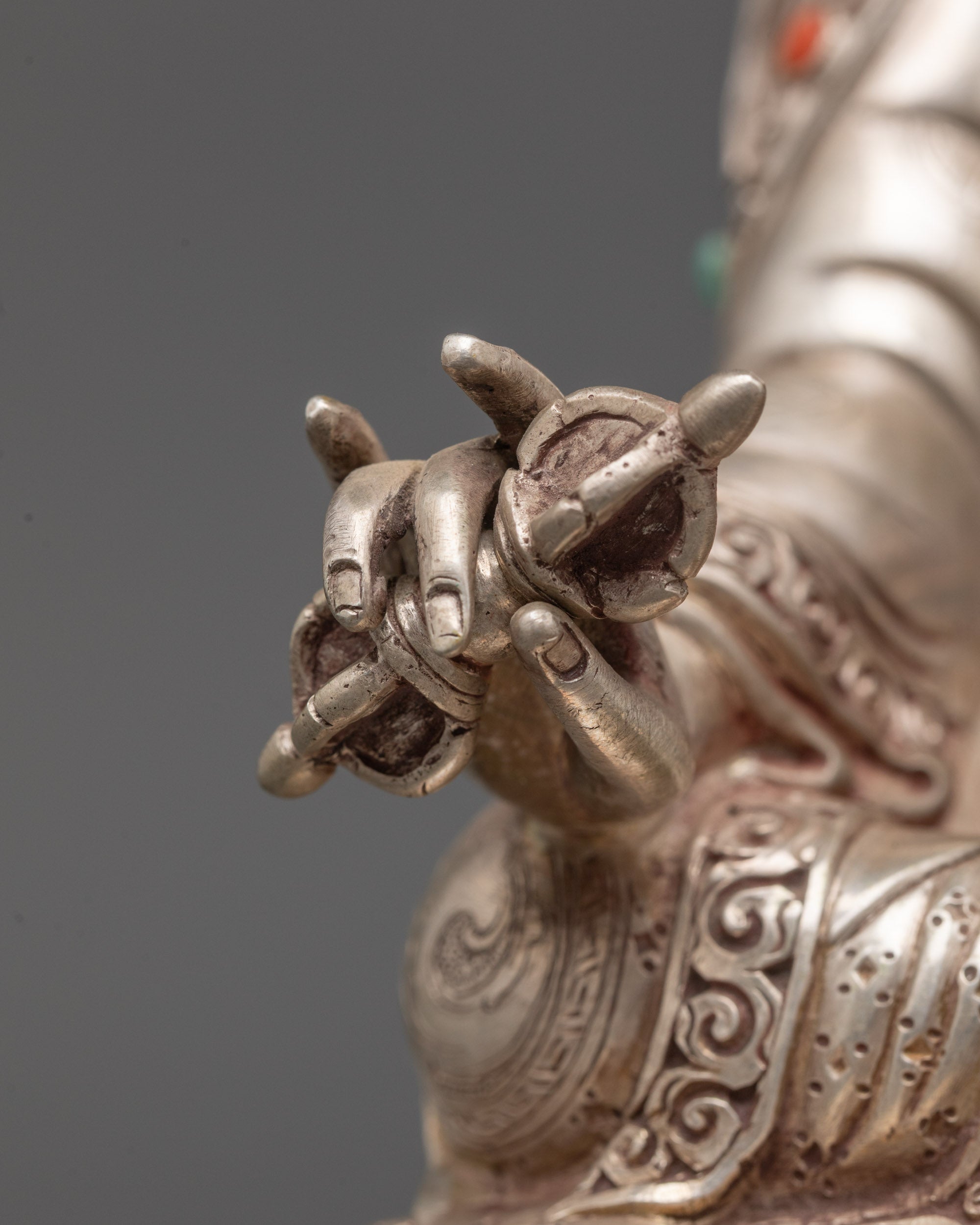 Handmade Pure Silver Guru Rinpoche Statue | Spiritual Protection Icon