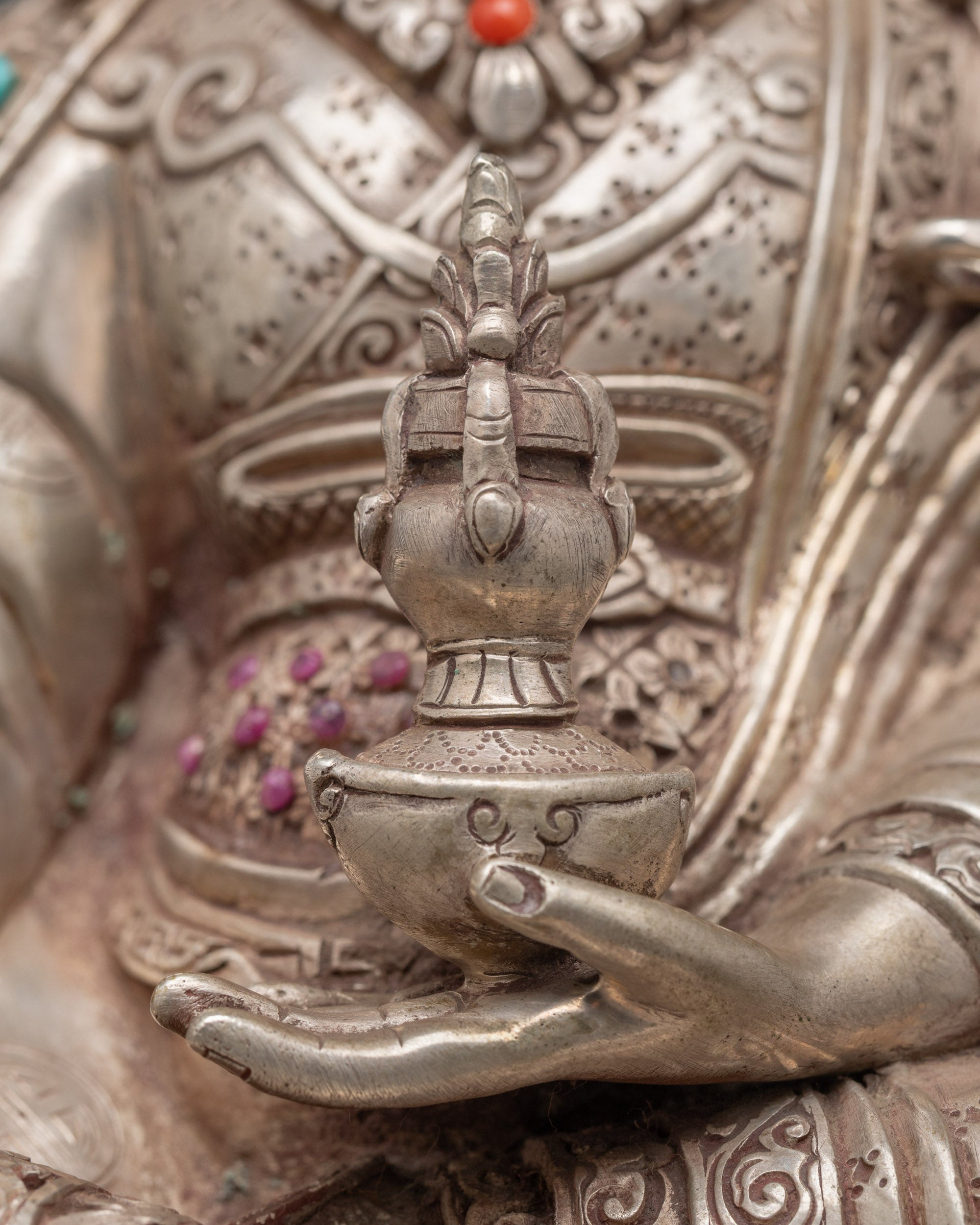 Handmade Pure Silver Guru Rinpoche Statue | Spiritual Protection Icon