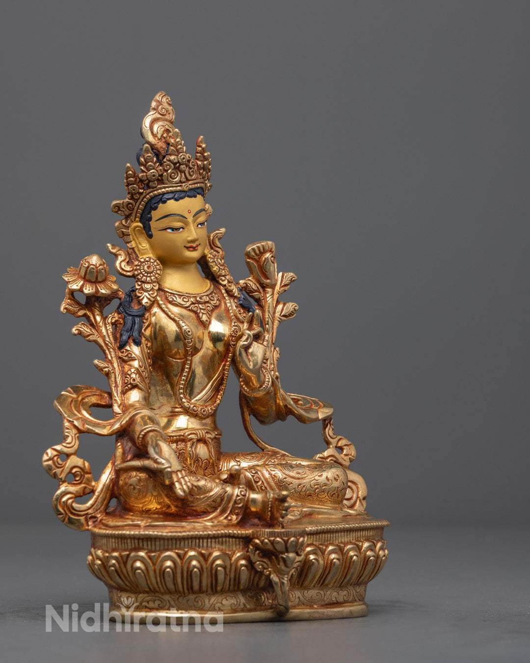 Green Tara Statue | Traditional Nepalese Copper Body