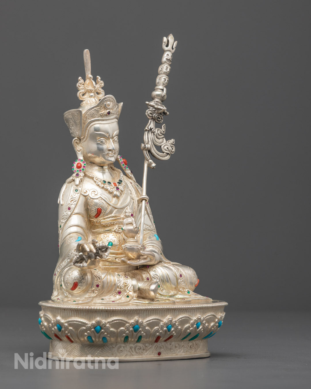 Fully Silver-Plated Body Guru Rinpoche Statue
