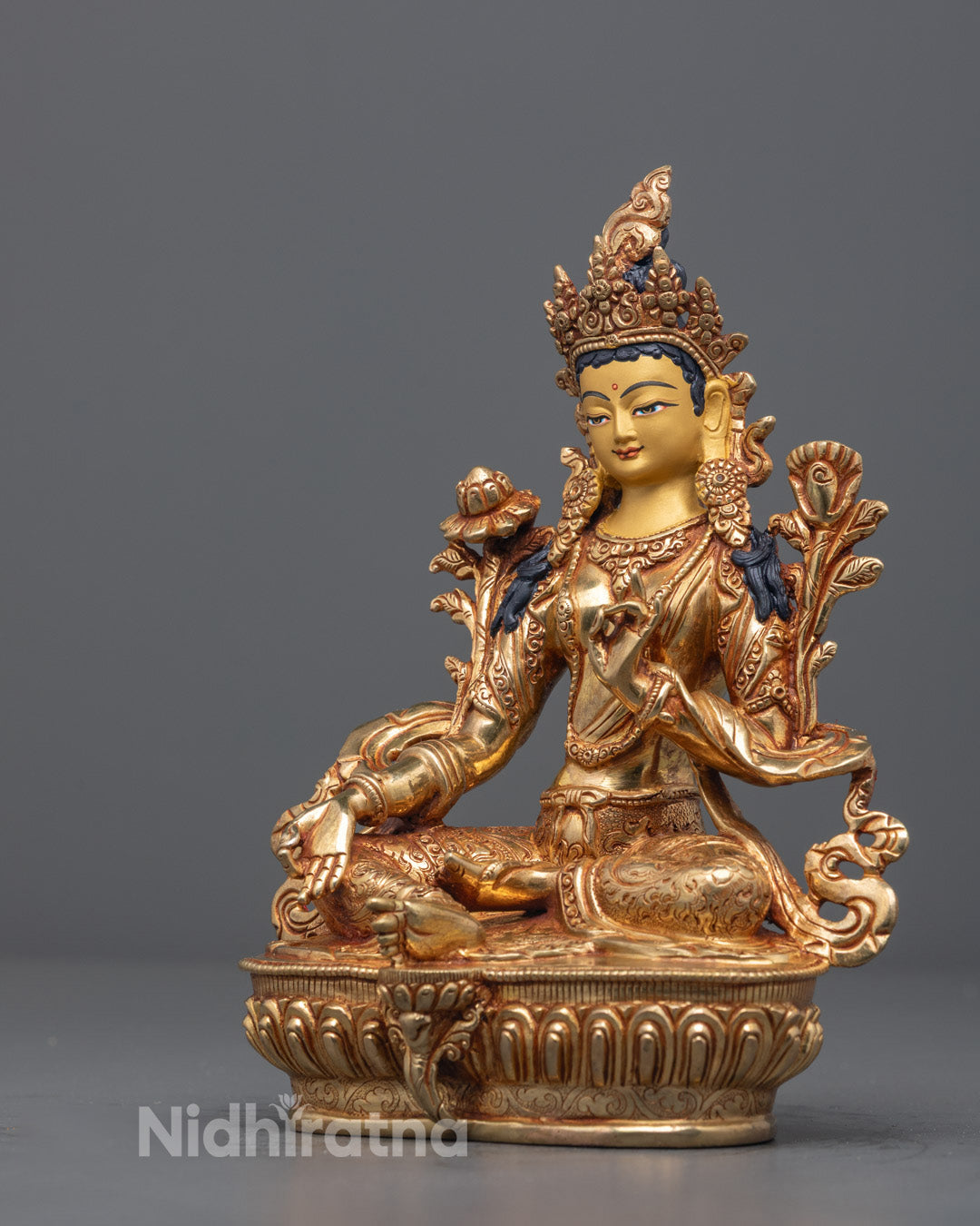 Green Tara Statue | Traditional Nepalese Copper Body