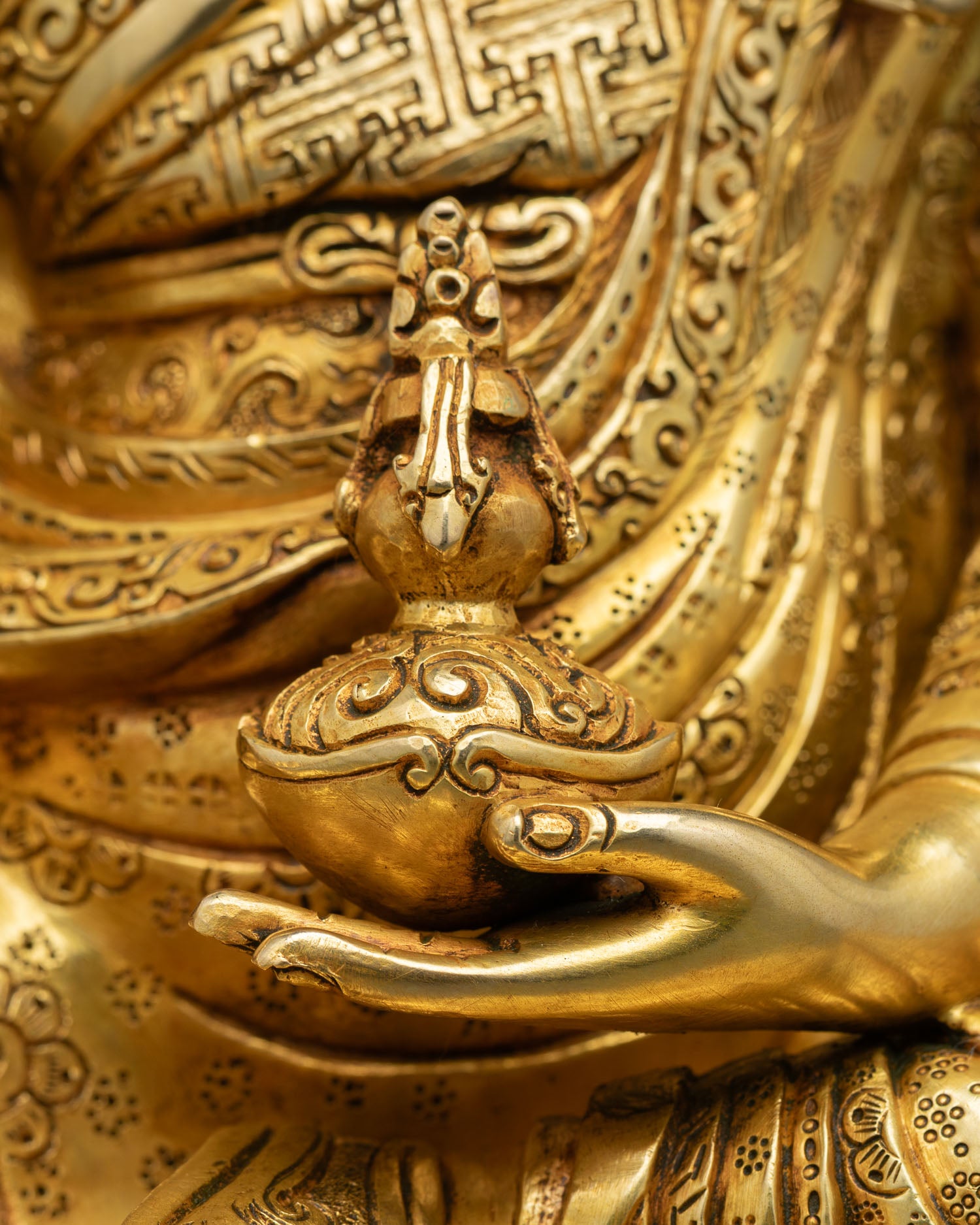 Guru Rinpoche Statue | Gold Fire-Gilded Meditation Artwork