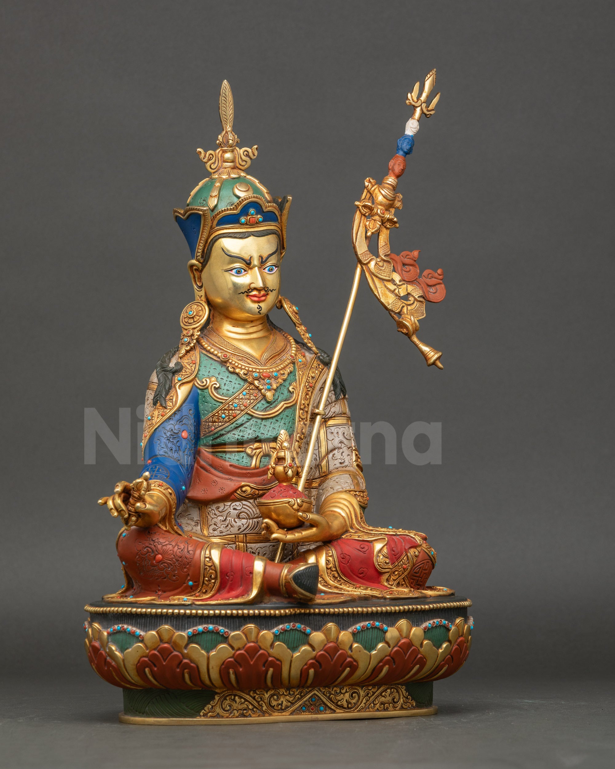 Guru Padmasambhava Copper Statue Right Side View Handcrafted Sculpture