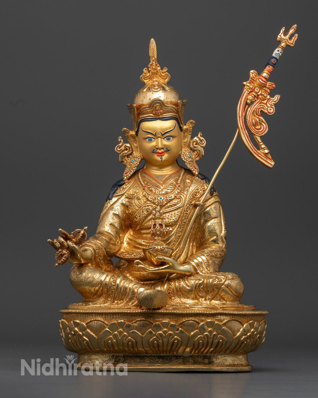 Guru Rinpoche Statue | Fine Gold-Plated Copper Sculpture