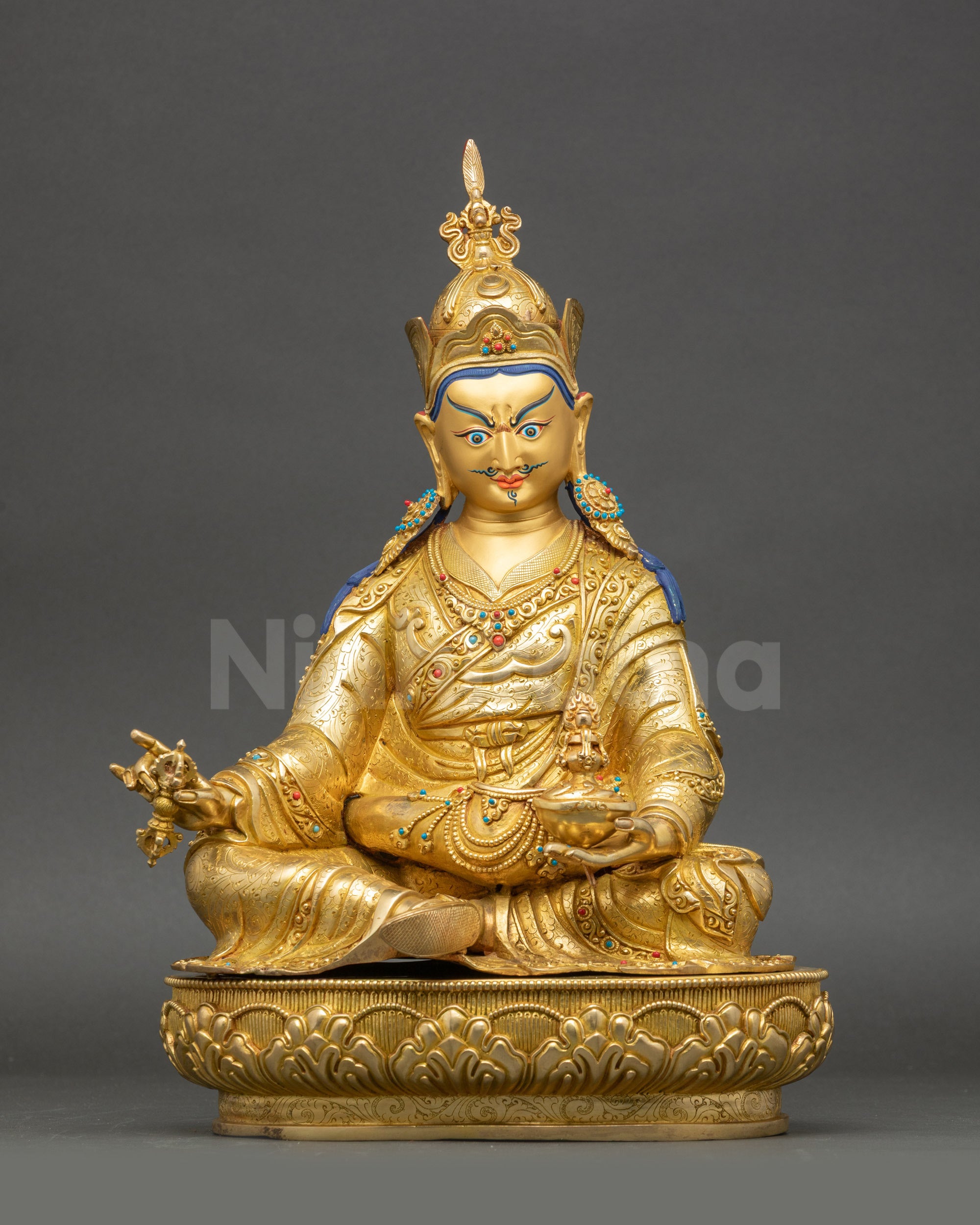 Guru Rinpoche Yab-Yum detailed side close up copper gold sculpture