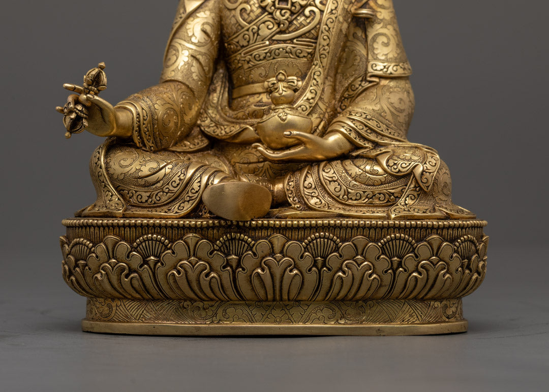 Guru Rinpoche Statue | Exquisite Hand-Carved Gold-Plated Copper