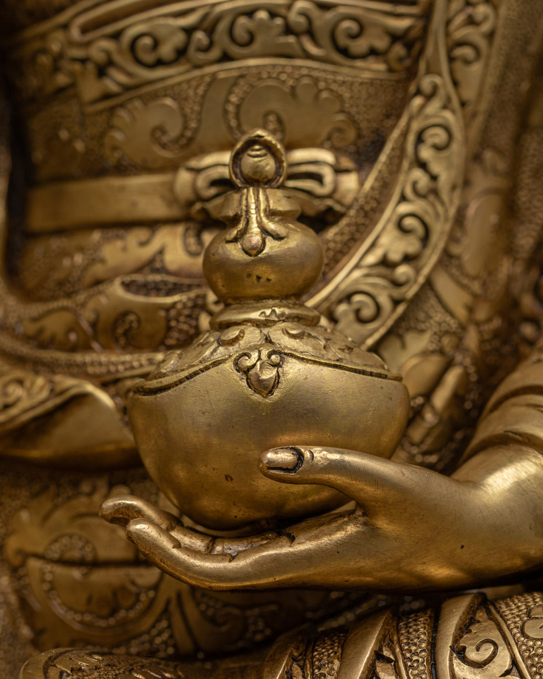 Guru Rinpoche Statue | Exquisite Hand-Carved Gold-Plated Copper