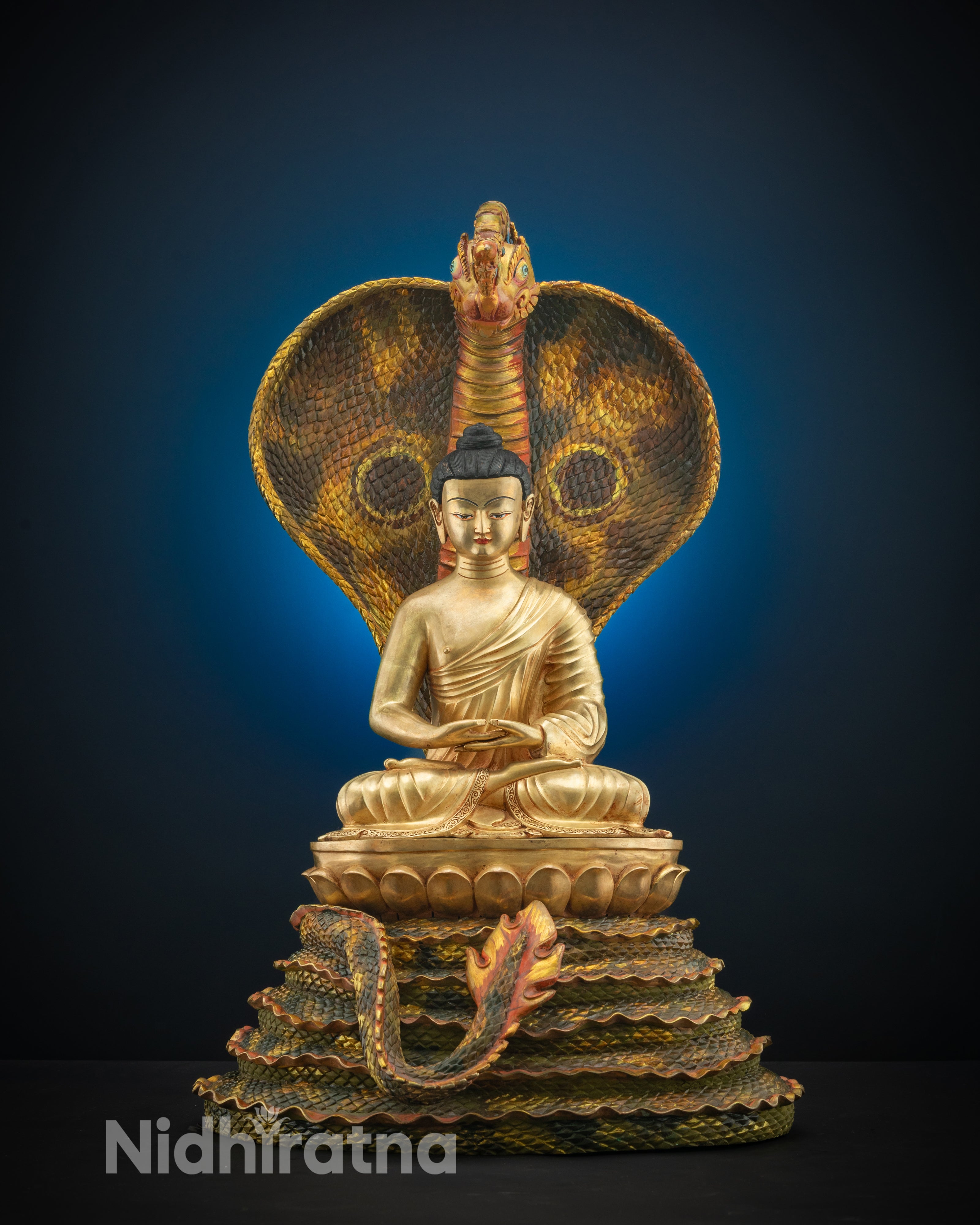 Full image of Hand-Carved Nagarjuna Buddha Statue with 24k Gold Fire Gilding