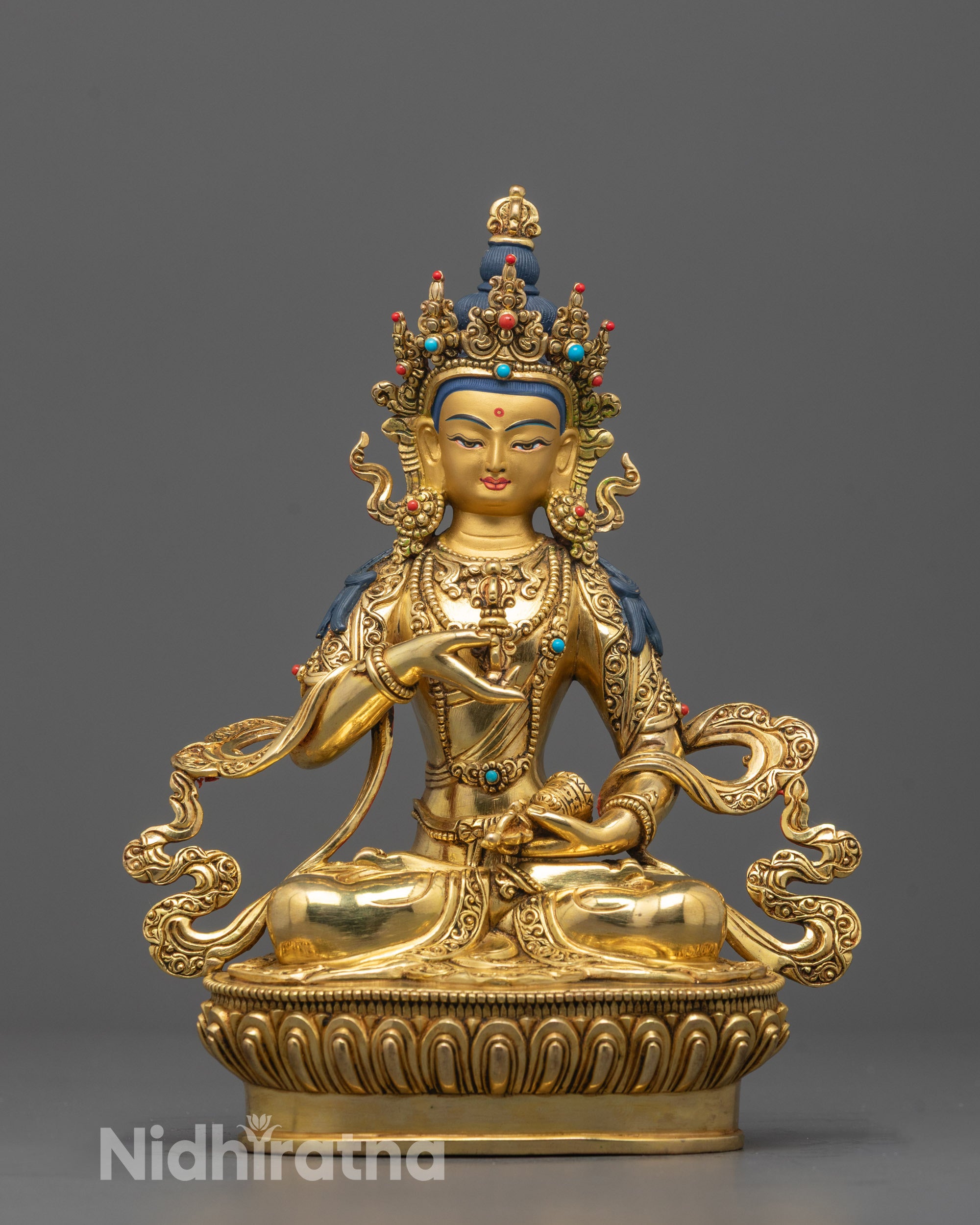 Hand-Carved Vajrasattva Statue from Nepal with 24k Gold Finish