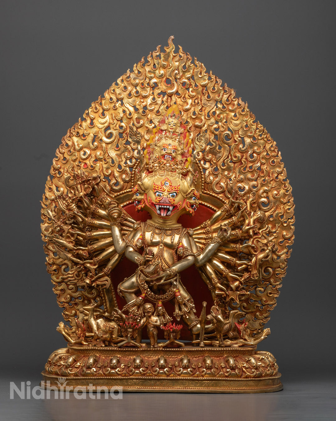 Hand-Carved Yamantaka Statue | 24k Gold Gilded Copper