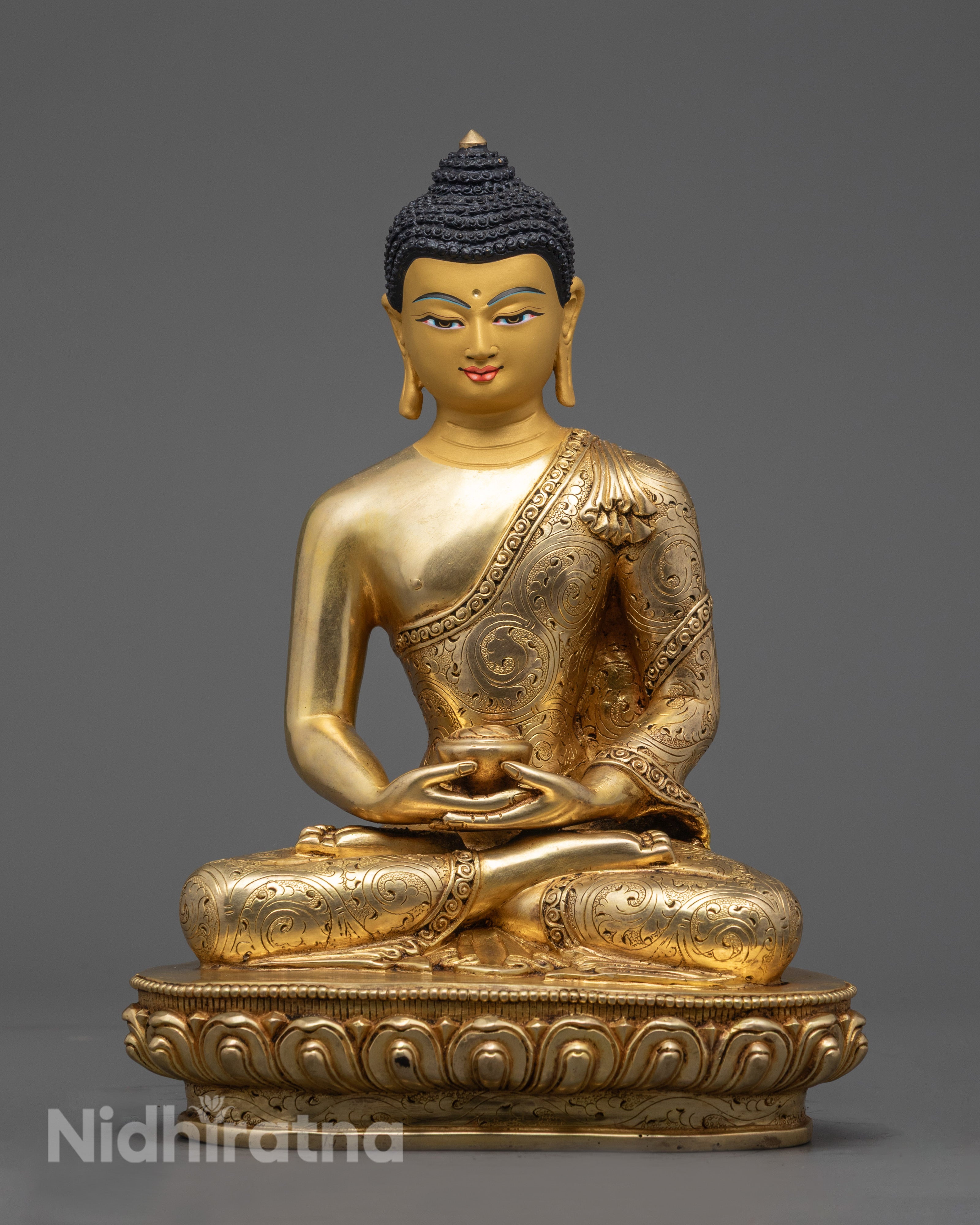 Hand-carved Amitabha Buddha statue with 24K gold fire gilding and lotus throne