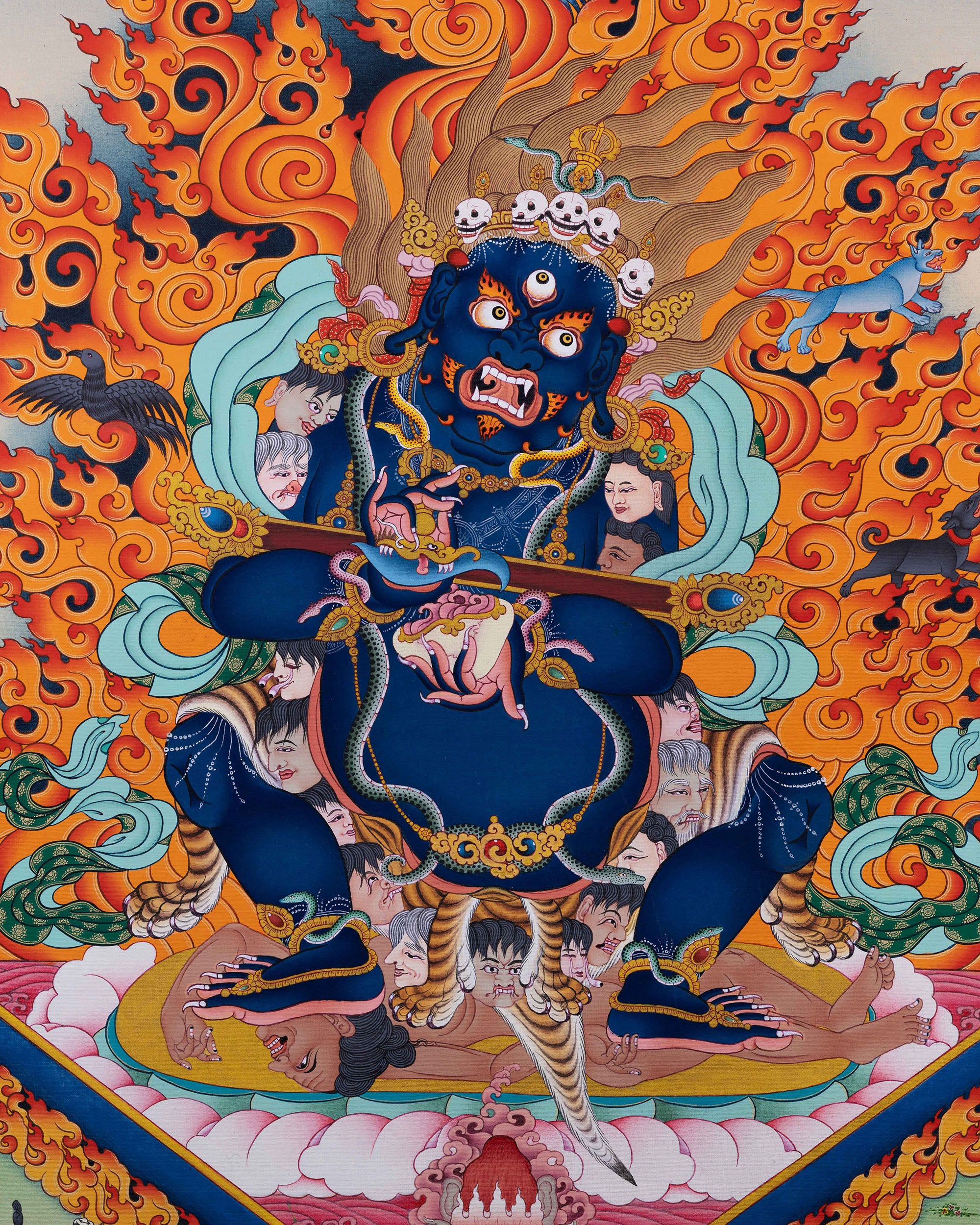 Hand-painted style Sakya Mahakala Thangka artwork printed on museum-grade cotton canvas