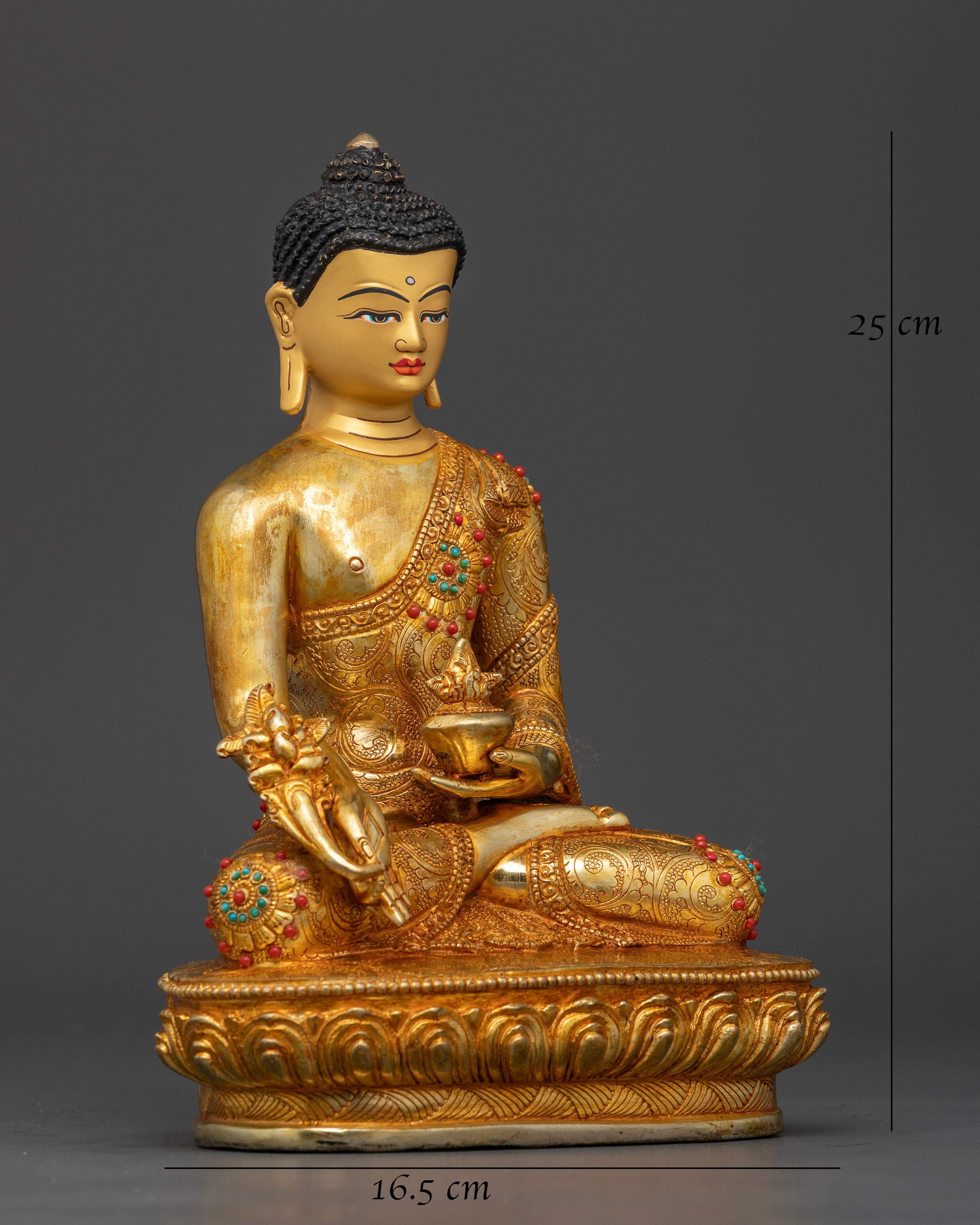 Handcrafted BhaiαΉ£ajyaguru statue adorned with semi precious stones Nepal
