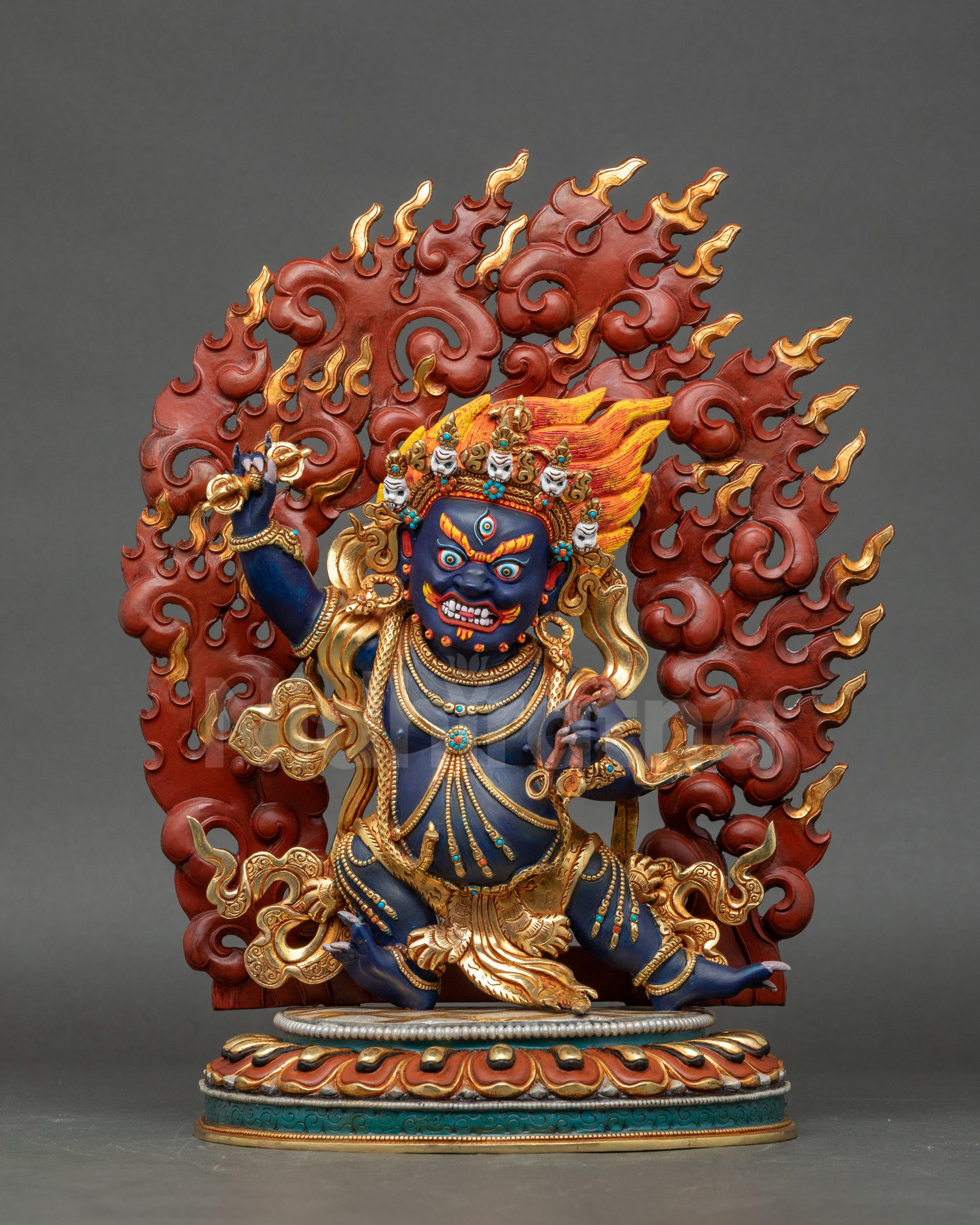 Handcrafted Chagna Dorje Vajrapani statue from Nepal for protection and spiritual energy.