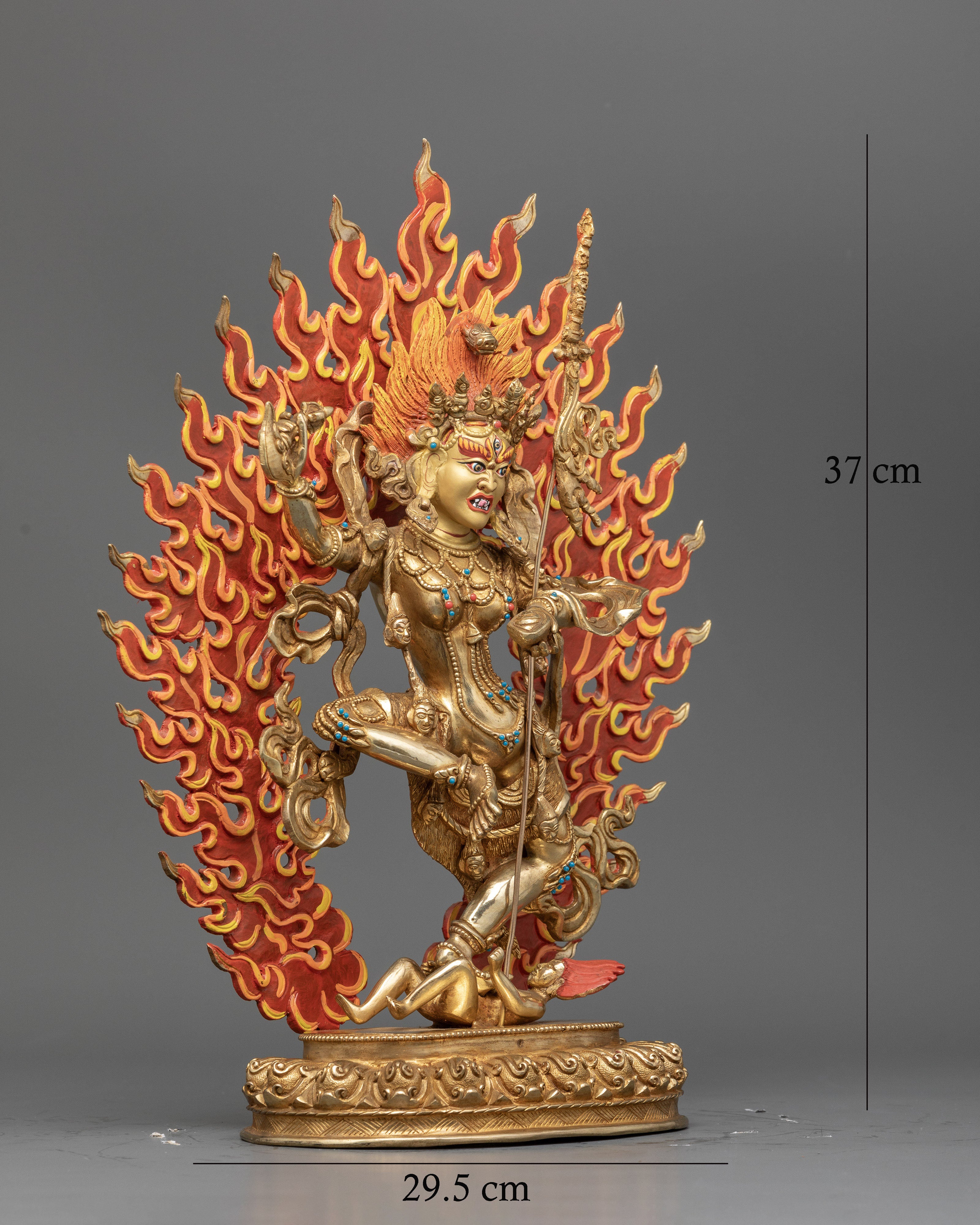 Handcrafted Dorje Phagmo Statue with 24k Gold, Semi-Precious Stones