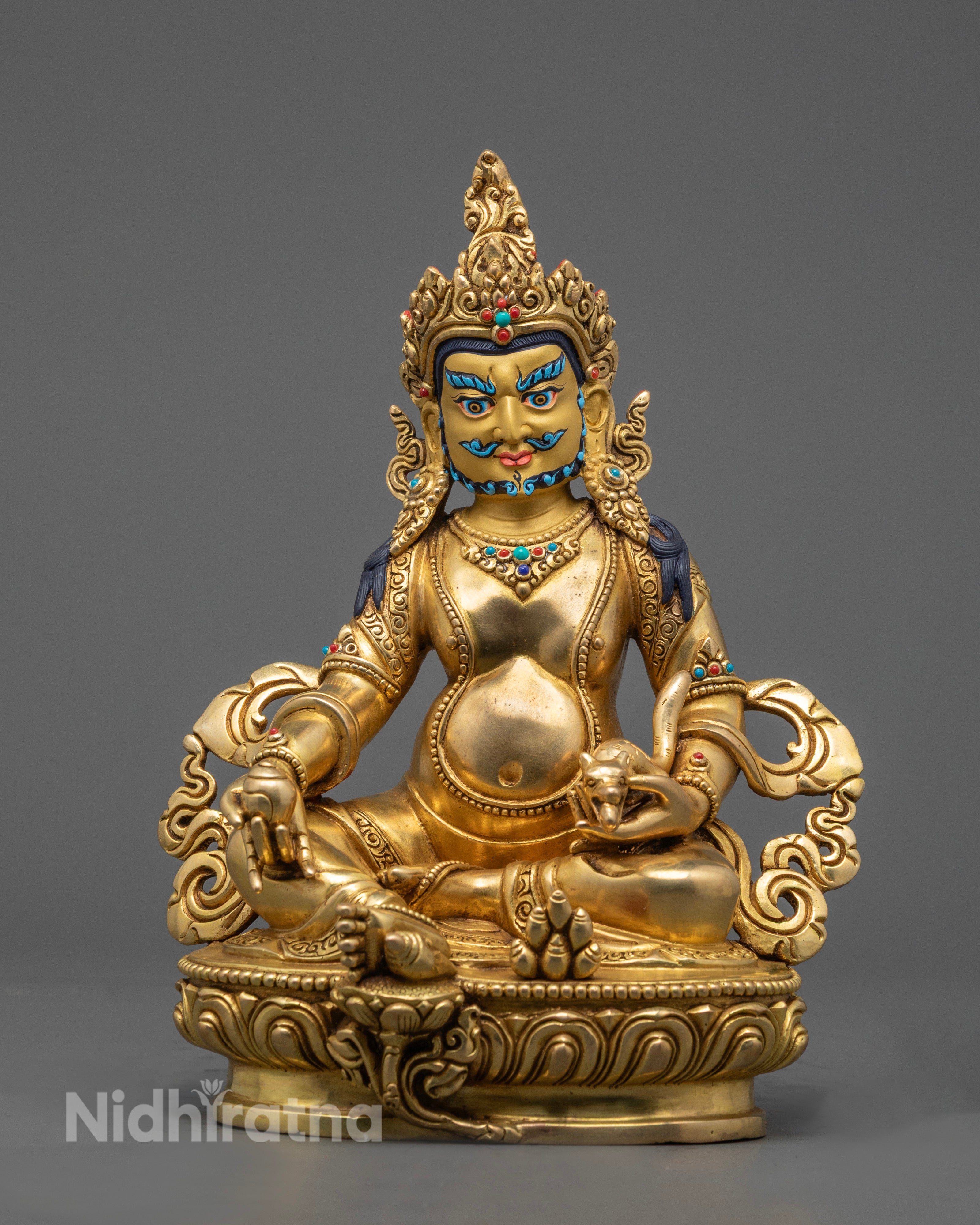 Handcrafted Dzambhala Statue with Mongoose Spitting Jewels – Symbol of Wealth and Prosperity