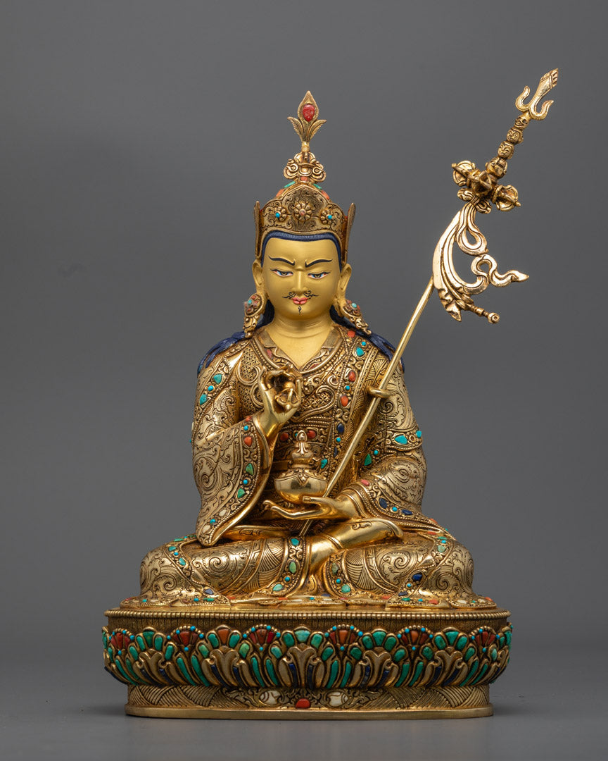 Handcrafted Guru Tsokye Dorje statue in dynamic wrathful posture with vajra and scorpion symbols