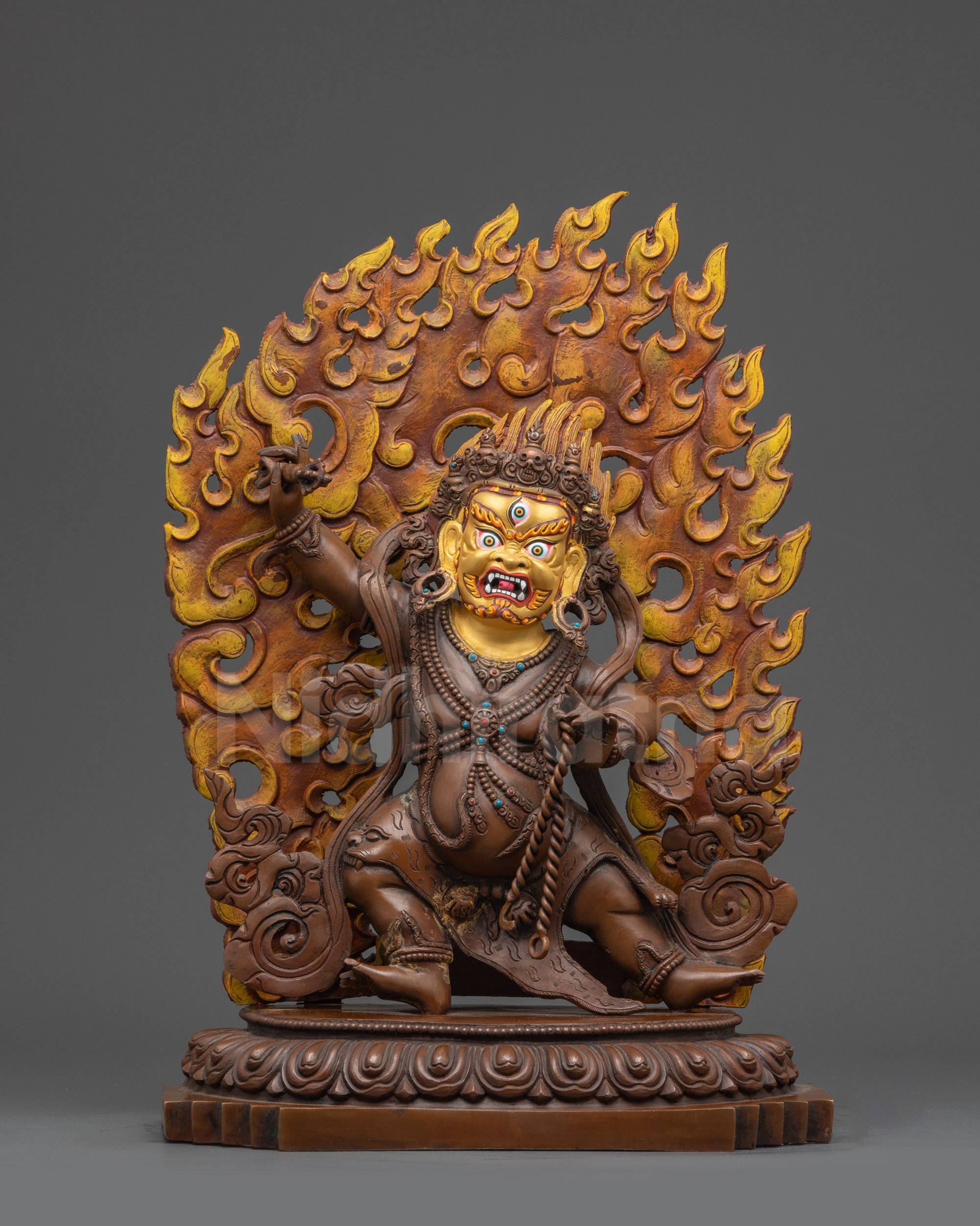 Handcrafted Himalayan Vajrapani Guardian Deity on Lotus Pedestal