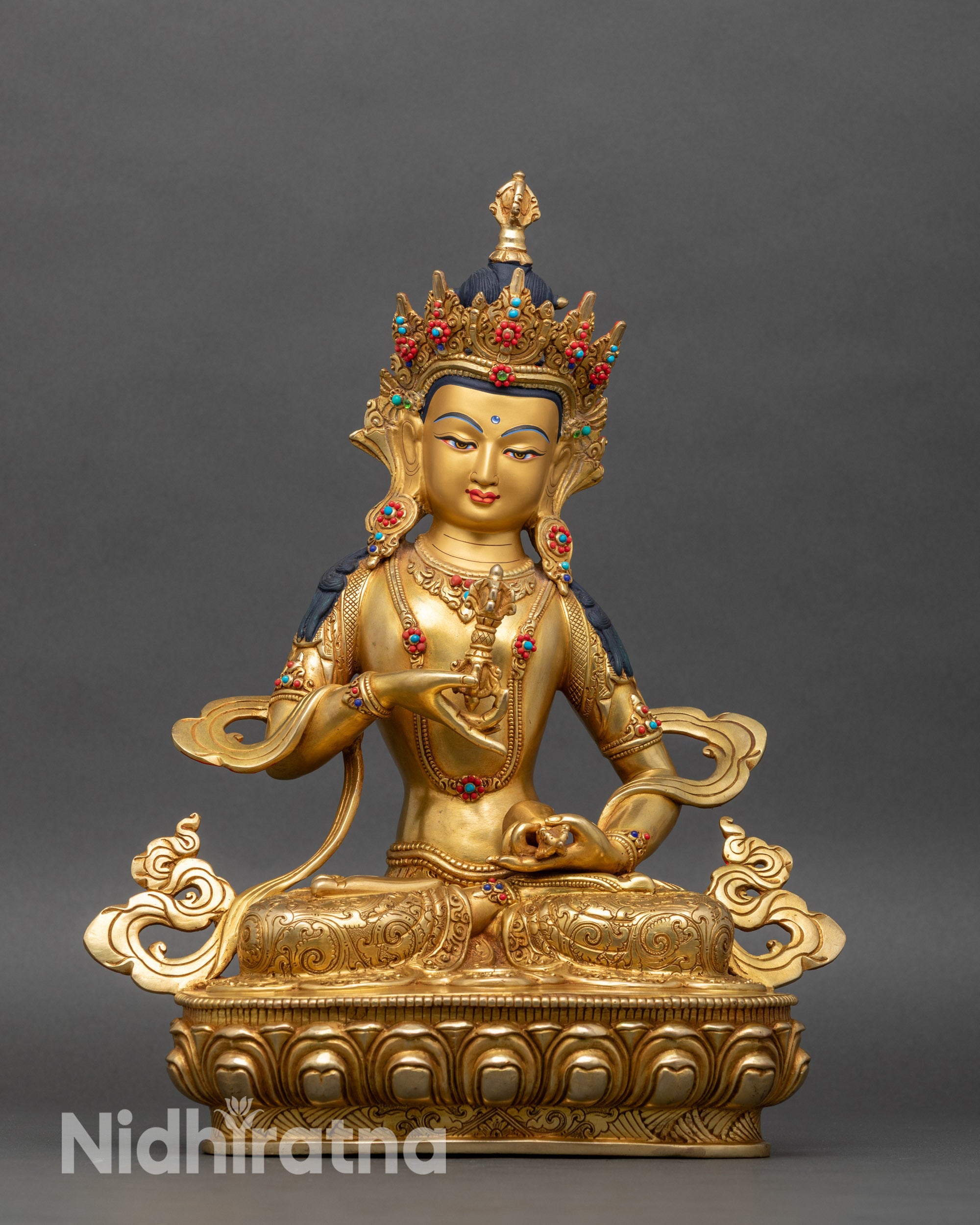 Handcrafted Vajrasattva statue with vajra and bell for meditation altar