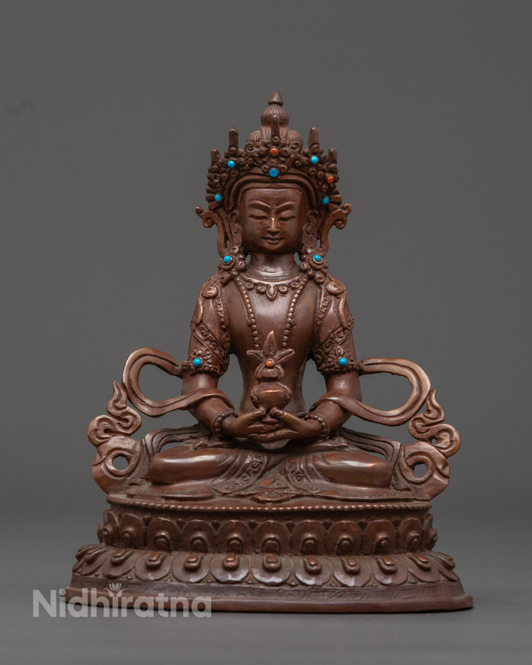 Handmade Amitayus Statue | Intricate Design on Double Lotus Base