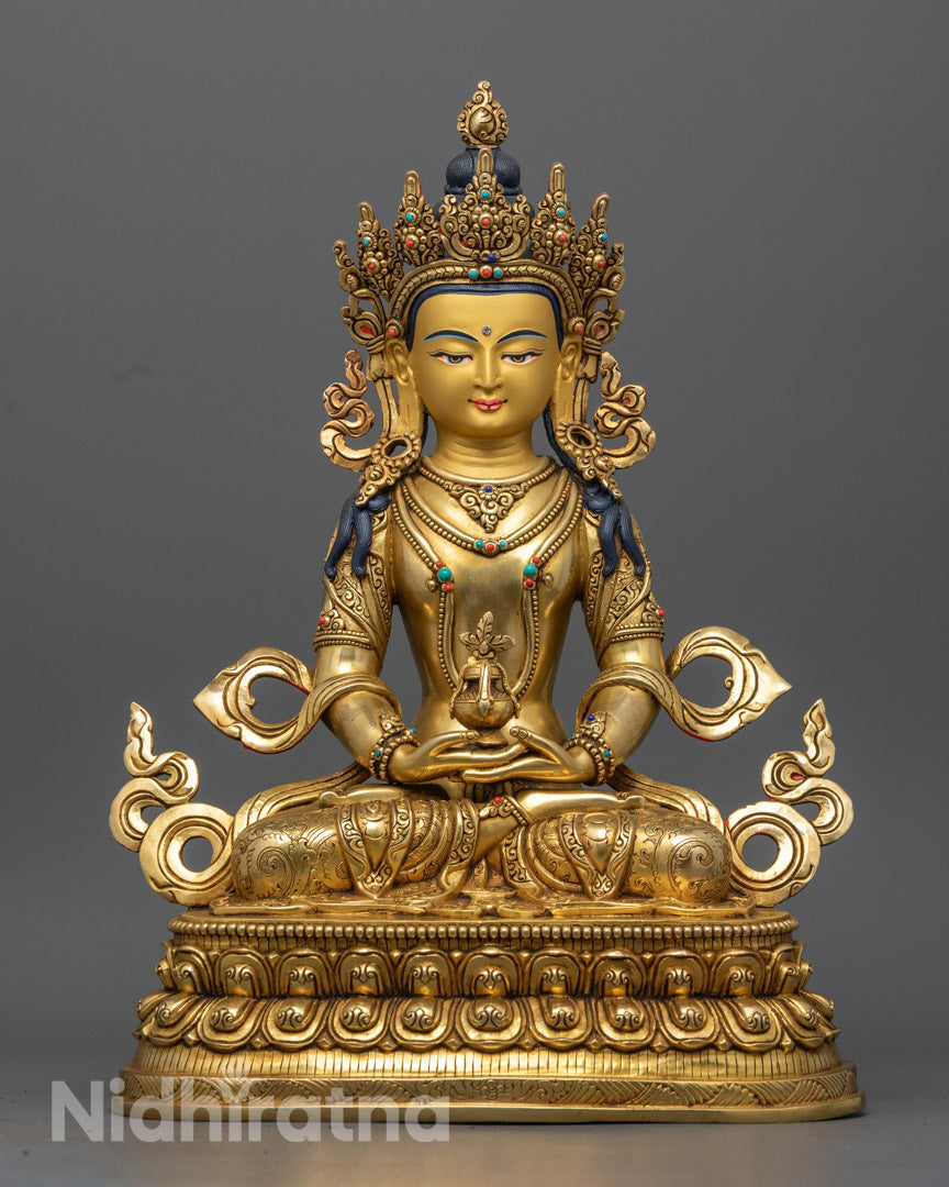 Handmade Amitayus Statue | Nepalese 24K Gold-Plated Copper