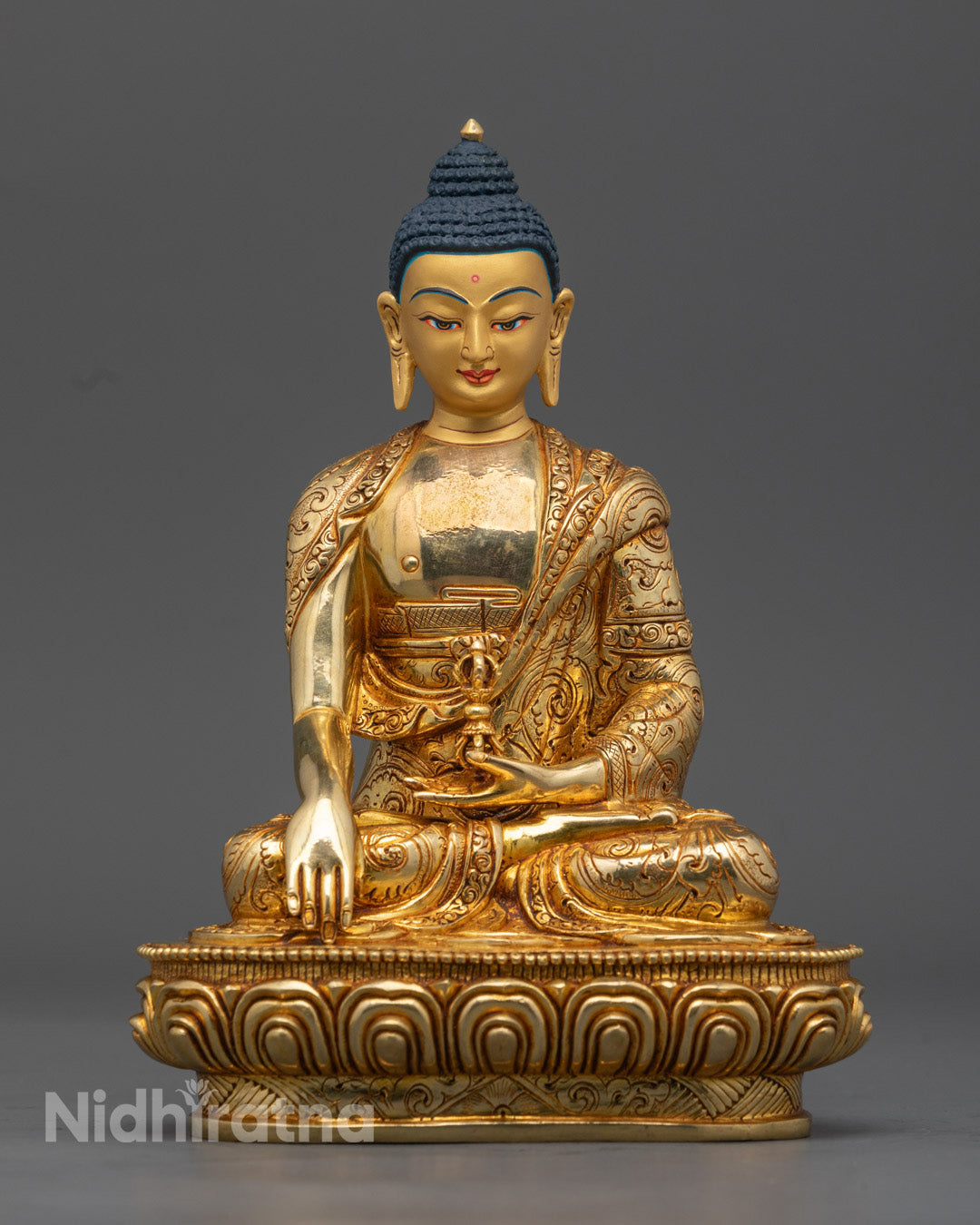 Handmade Mitrugpa Buddha Statue in 24K Gold Seated on Lotus Throne | Symbol of Wisdom and Fearlessness