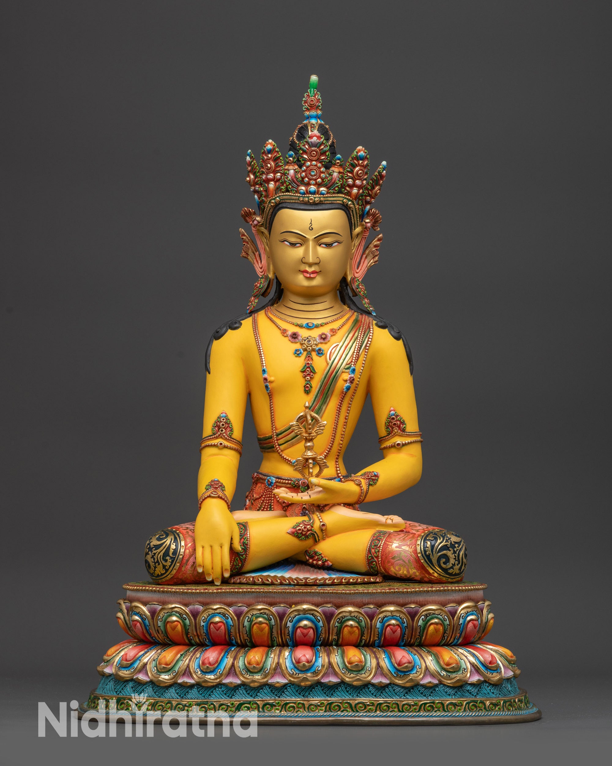 Handmade Mitrugpa Buddha statue 24K gold face copper alloy Bhumisparsha Mudra meditation