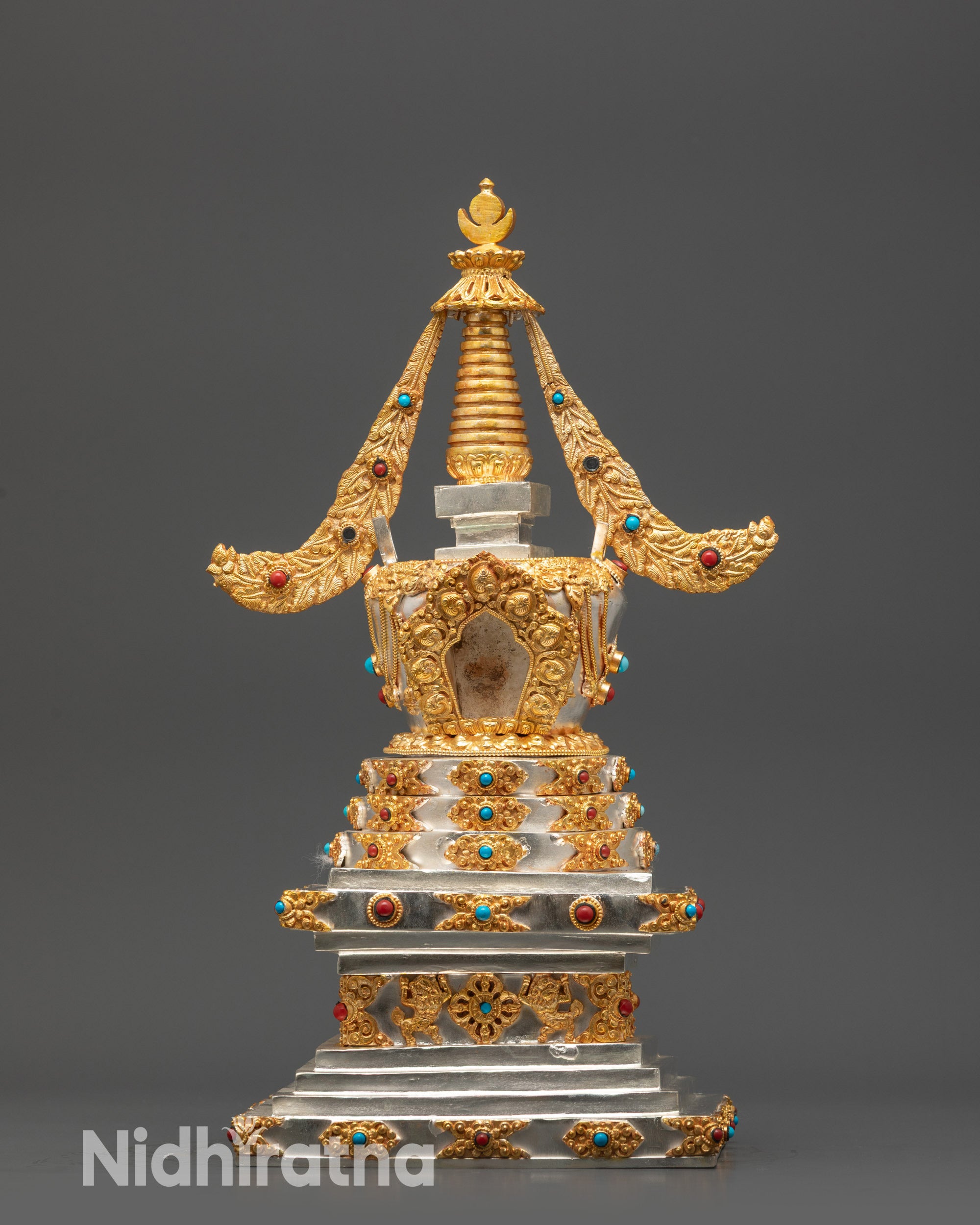 Handmade Namgyal Stupa from Nepal gold and silver plated Buddhist art
