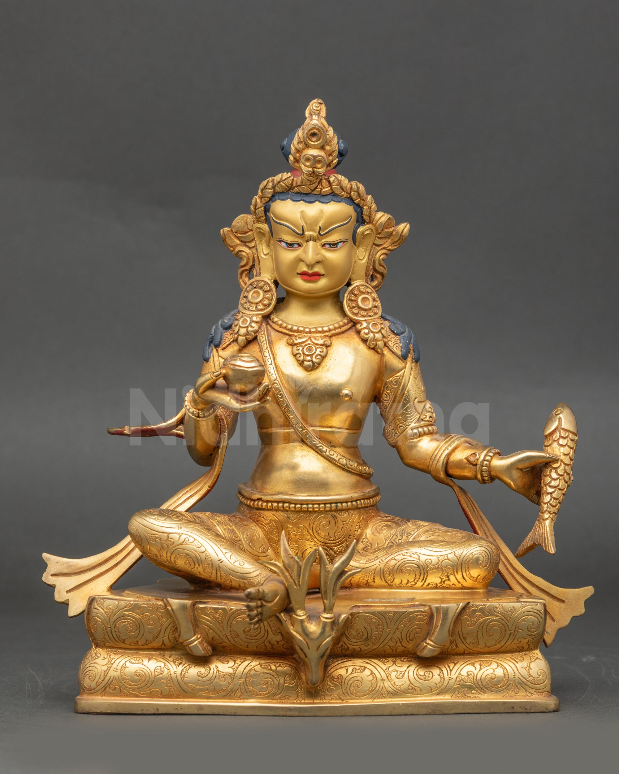 aropa statue front view, 24k gold-gilded copper, Kagyu Mahasiddha sculpture