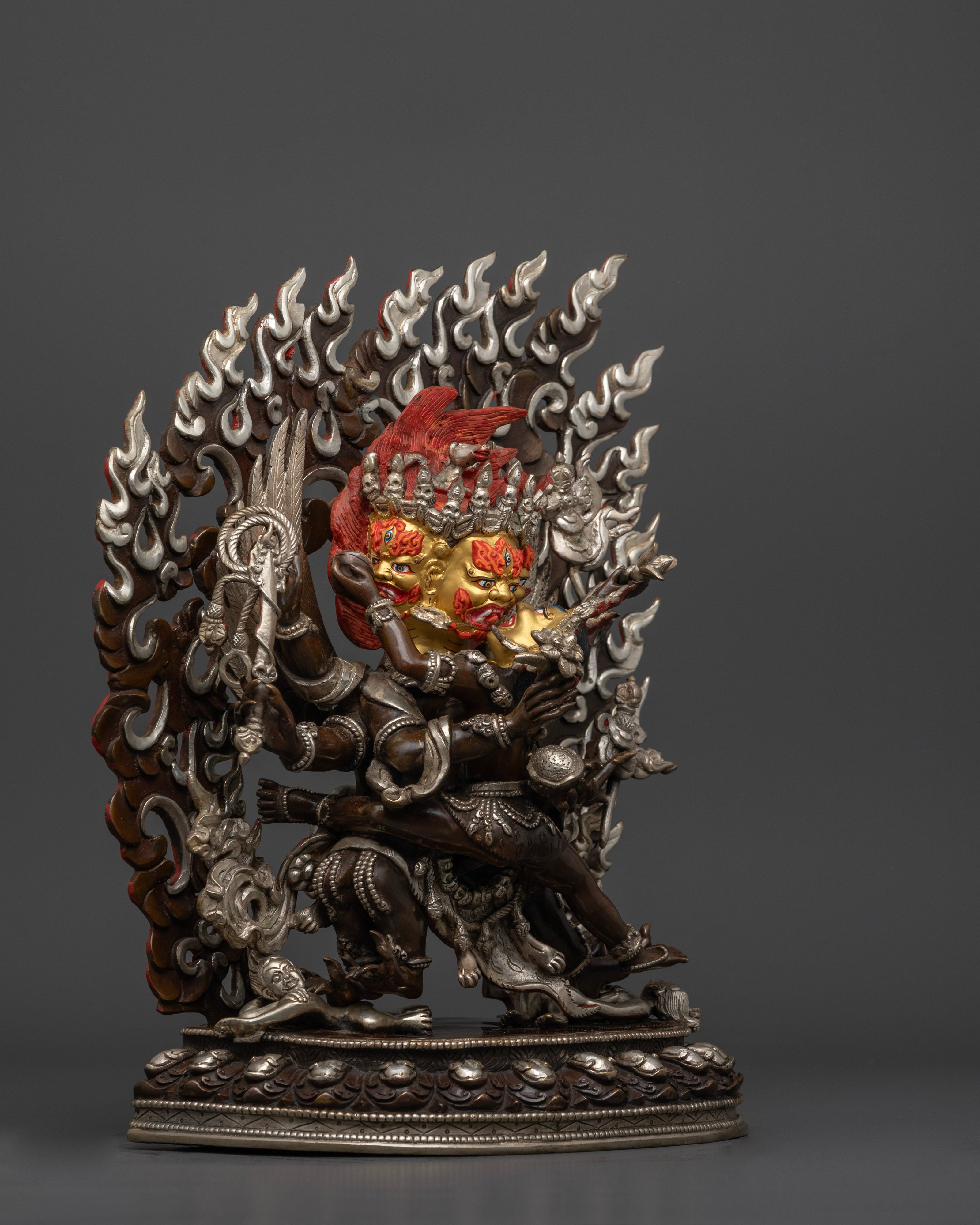 Hayagriva statue showcasing dynamic posture, detailed craftsmanship, and the vivid acrylic colors that emphasize his wrathful compassion and ability to overcome obstacles