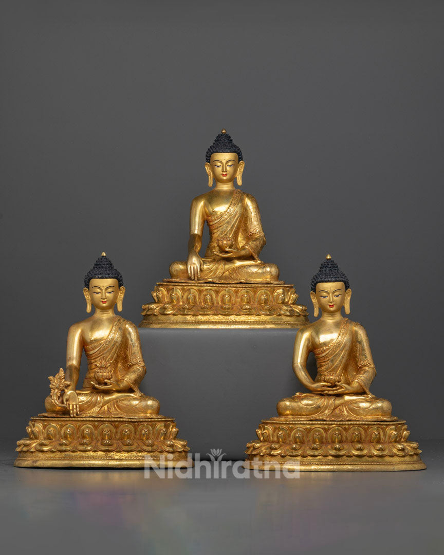 Enlightened Three Buddha Statue Set | Symbolizing Tranquility and Unity