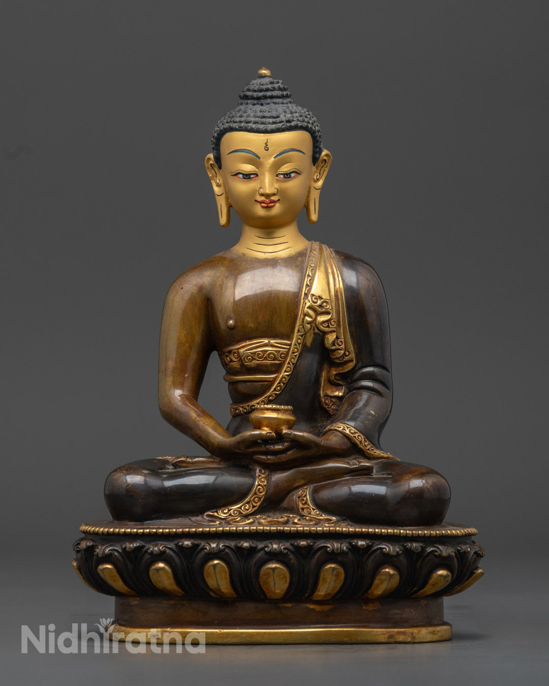 Healing Medicine Buddha Statue | Oxidized Copper with Gold Face