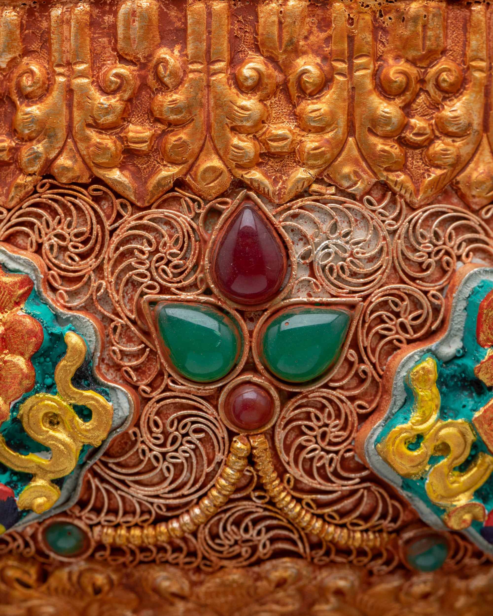 Himalayan Ritual Butter Lamp with Semi-Precious Stone Inlays