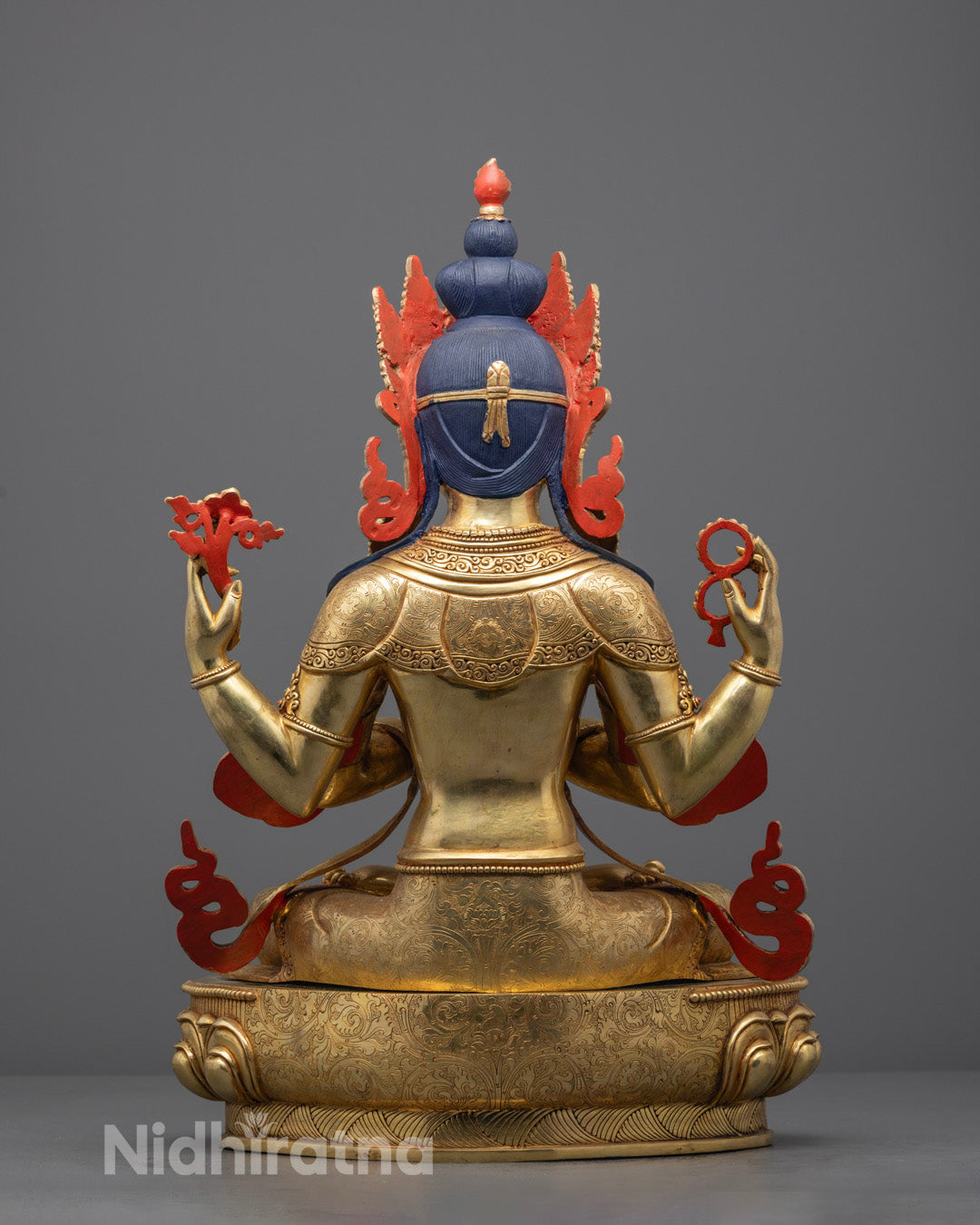 Hollow Consecration Chamber Shown on Back of Chenrezig Statue – Sacred Space for Mantras and Relics