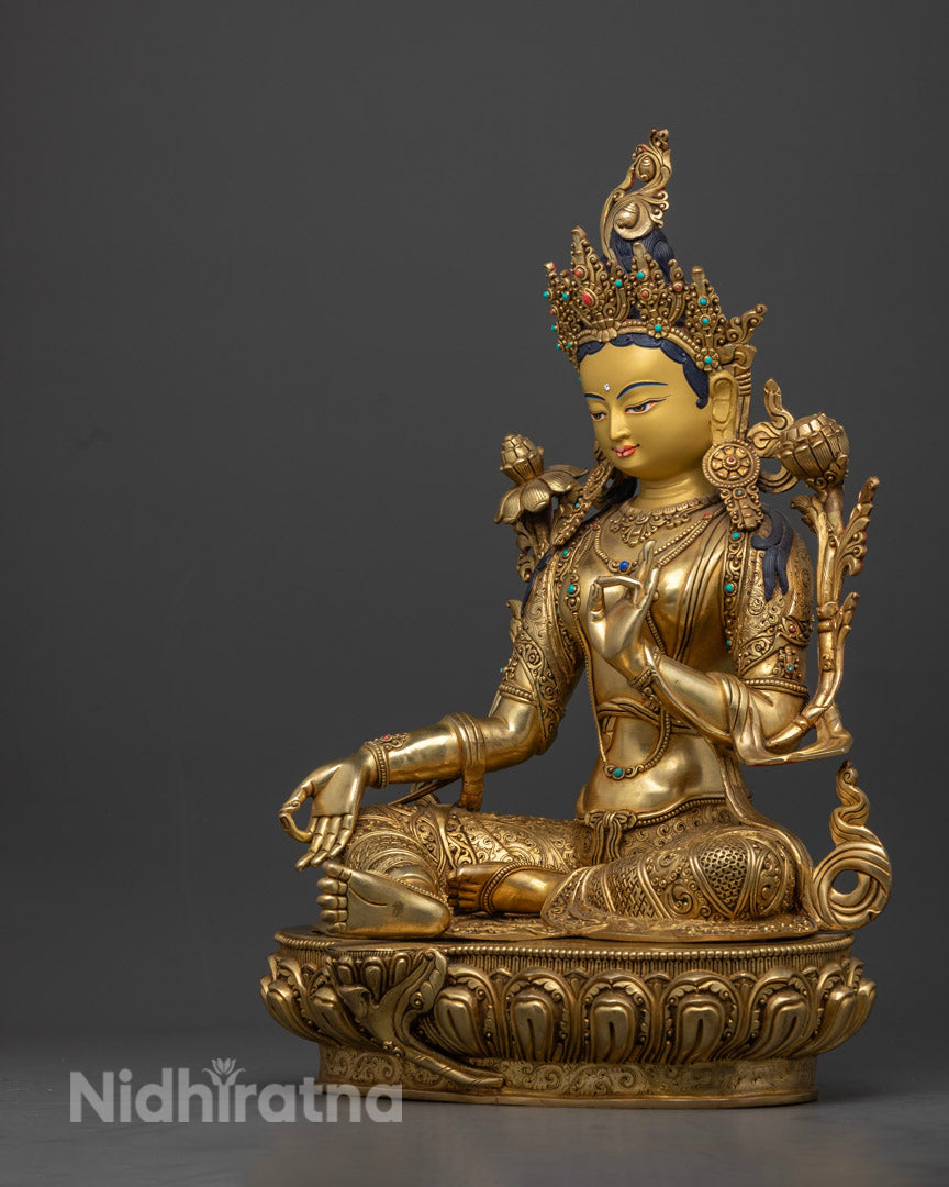 Green Tara Jetsun Dolma Statue | 24K Gold Gilded