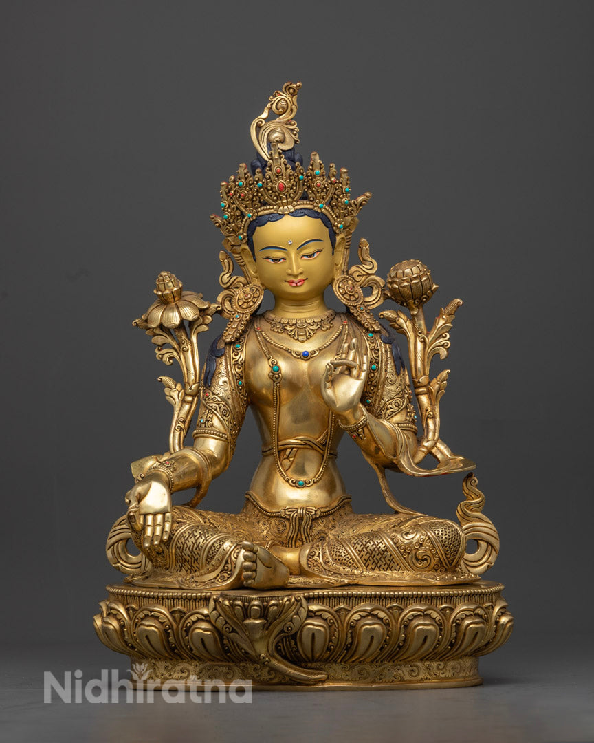 Green Tara Jetsun Dolma Statue | 24K Gold Gilded
