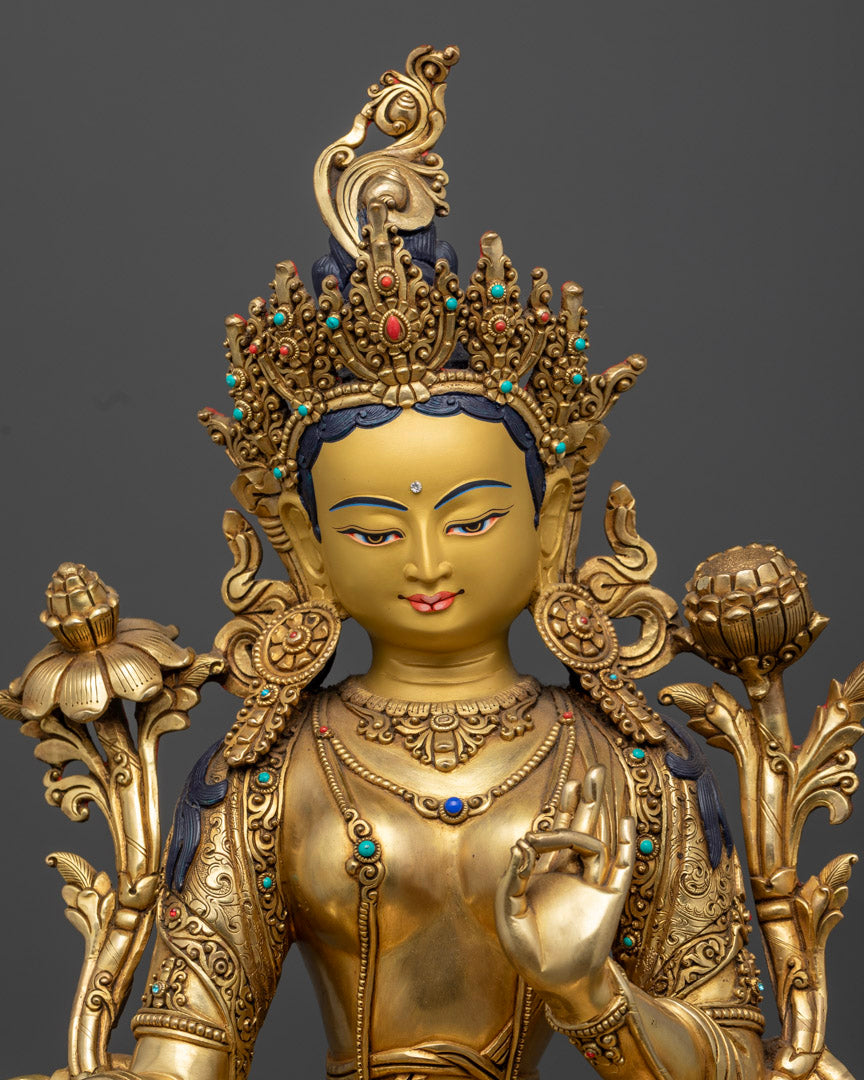 Green Tara Jetsun Dolma Statue | 24K Gold Gilded