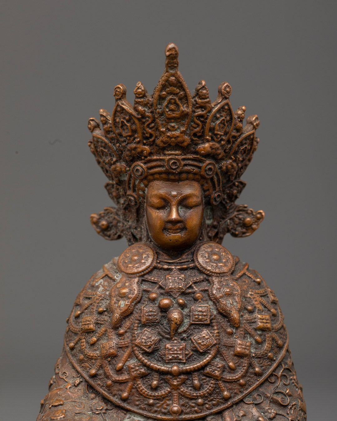 Jowo Shakyamuni Buddha Statue showing detailed facial features, ornate robe carvings, and traditional craftsmanship from Nepal.