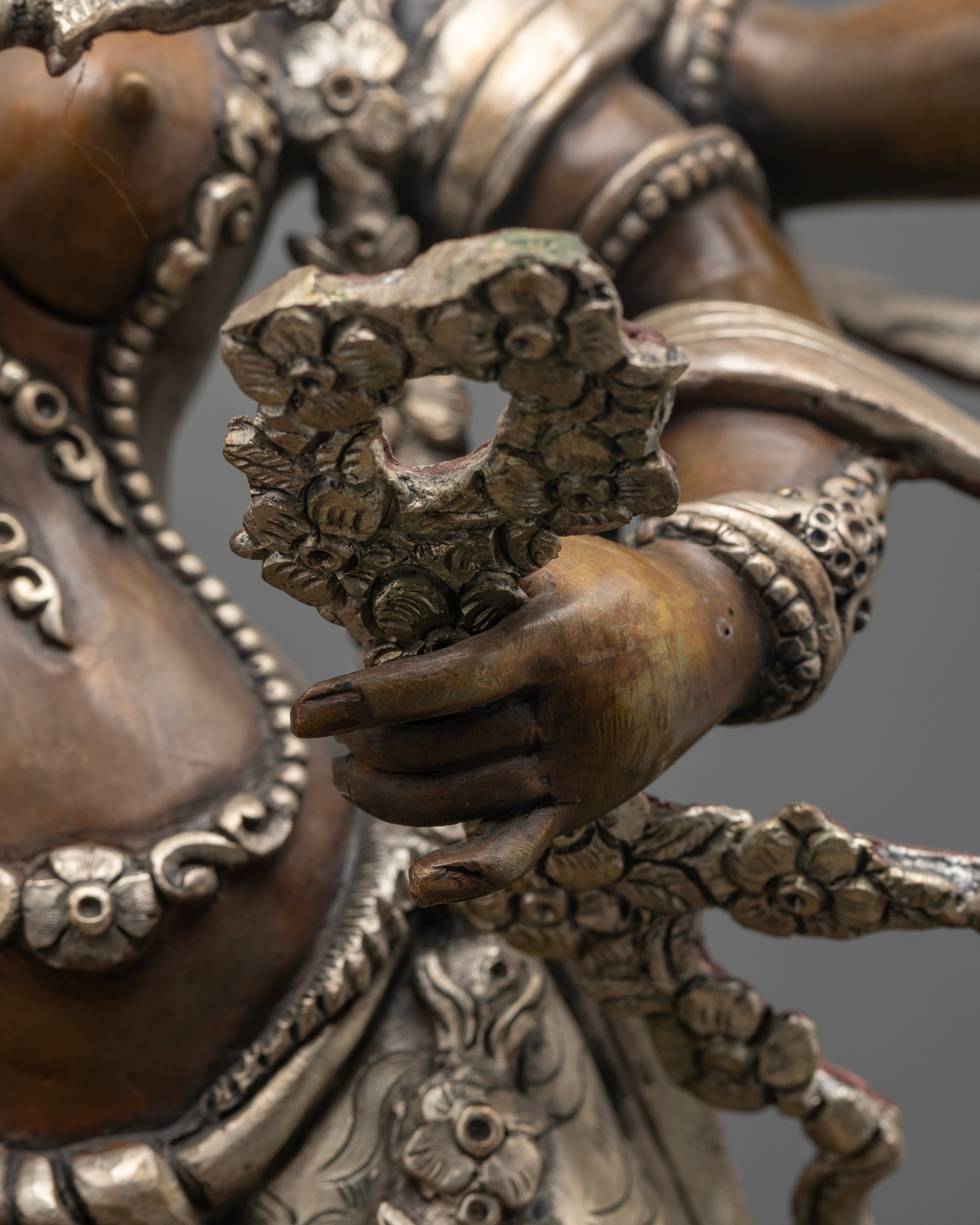 Celestial Charm: Kurukulla Statue in Oxidized Copper and Silver