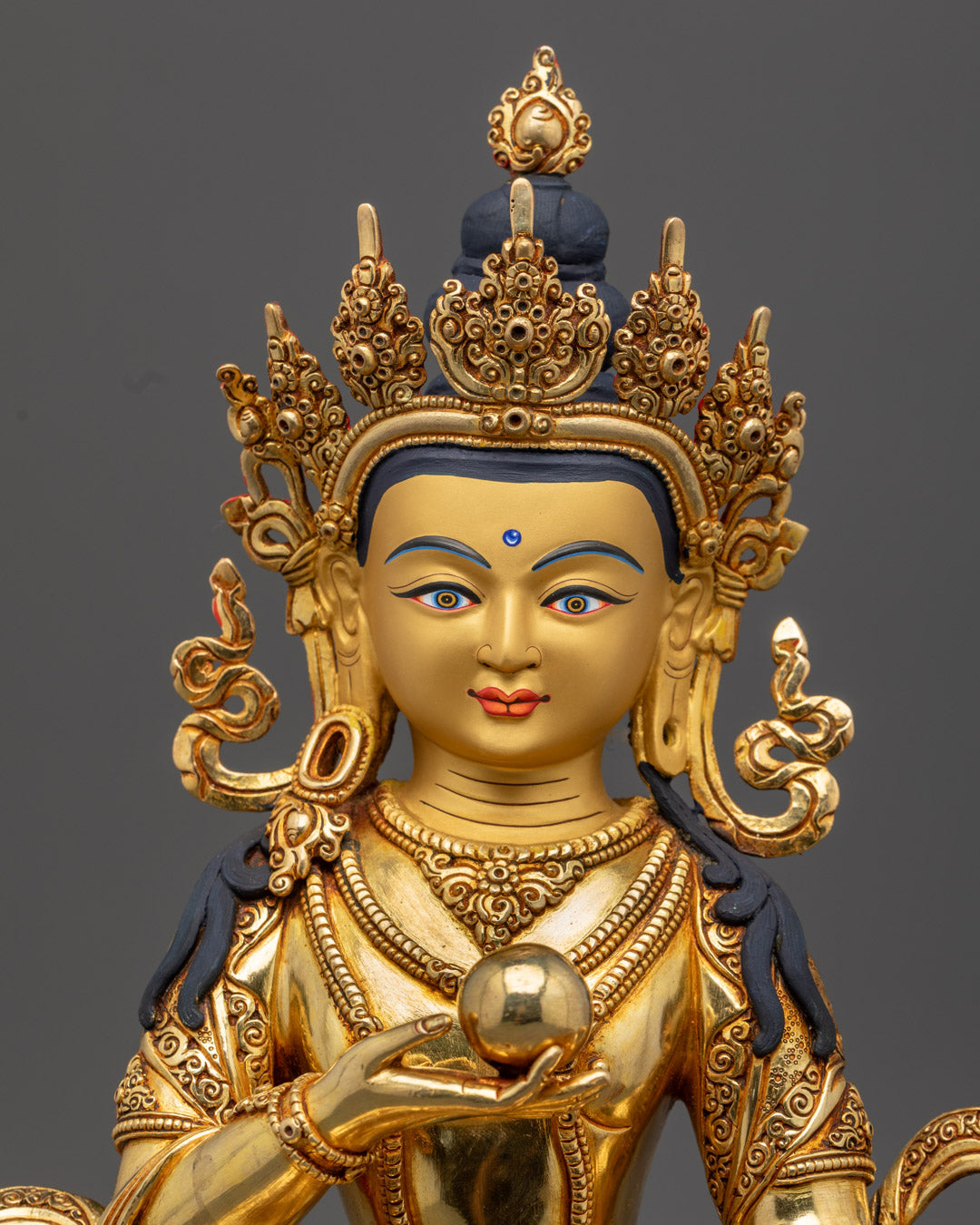 Handcrafted Kṣitigarbha Statue | 24K Gold-Plated Copper