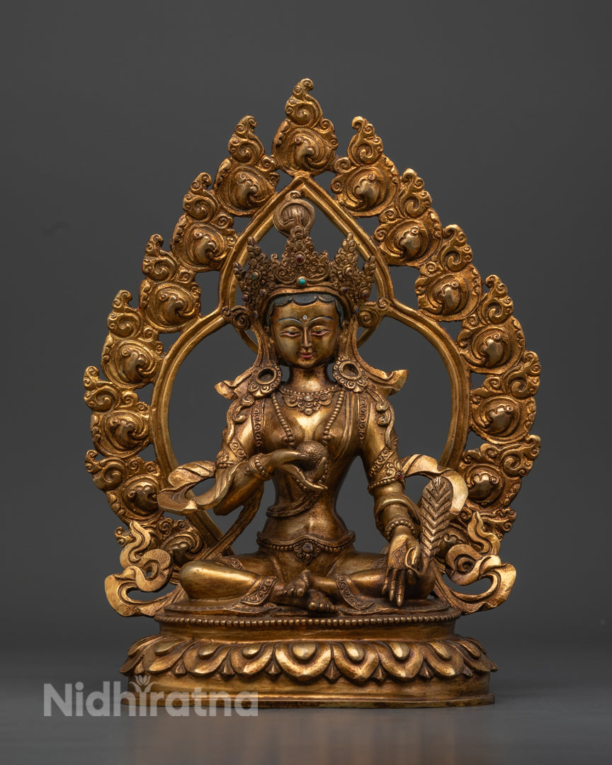 Handcrafted Kshitigarbha Statue | 24k-Gold Glided Antique Finishing