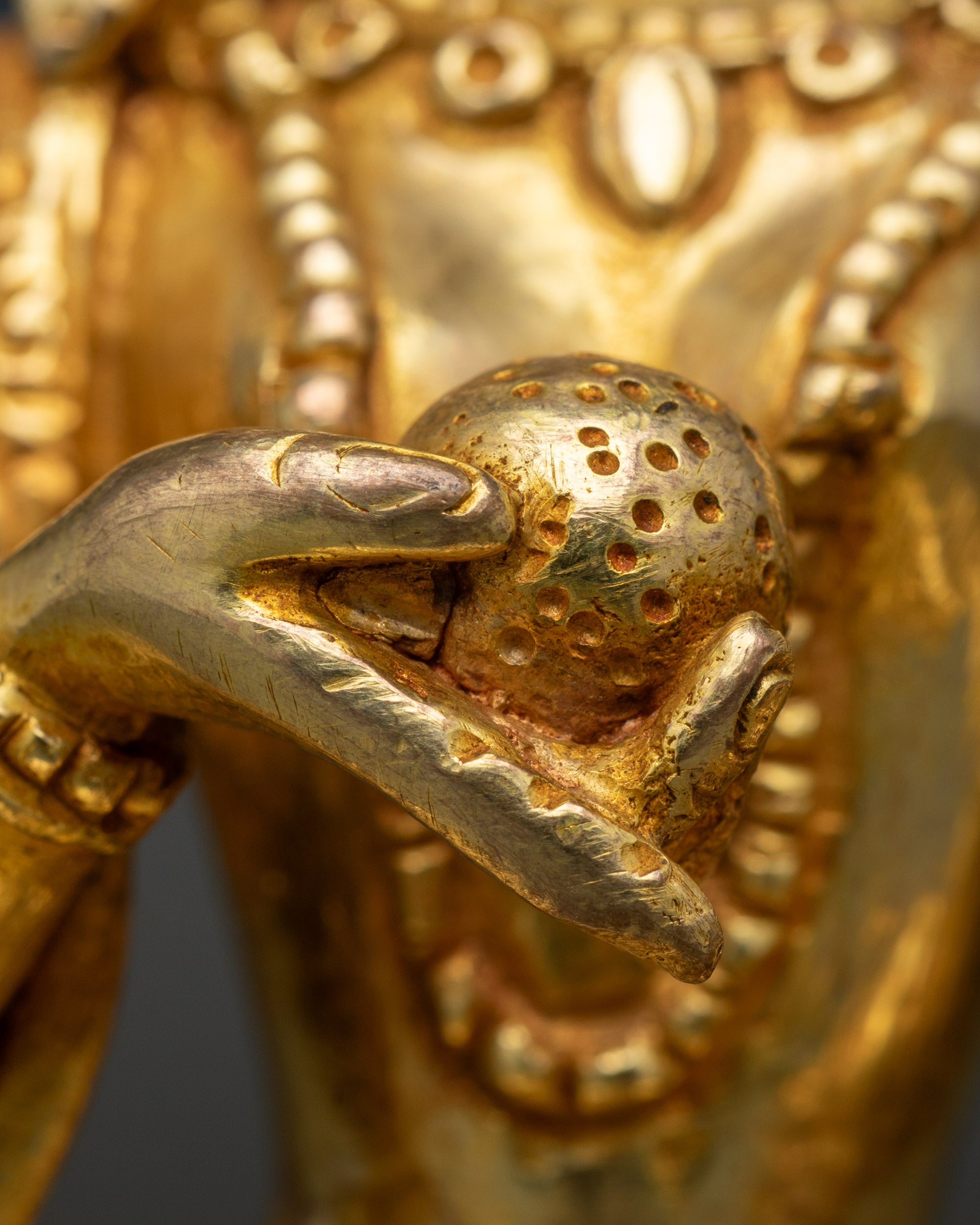 Kshitigarbha statue holding Cintamani jewel, meditation altar decor, Nepalese Buddhist art