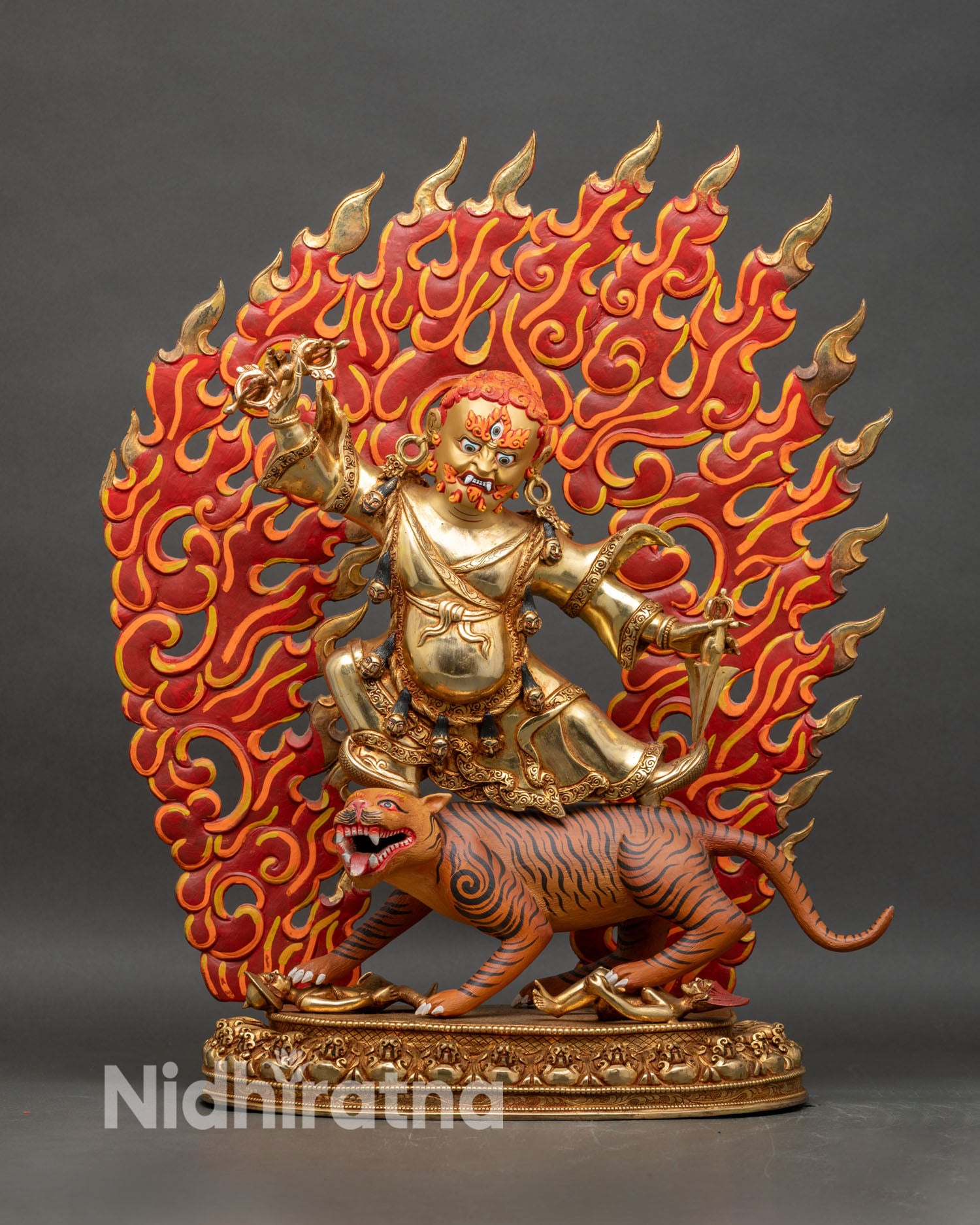 Large Dorje Drolo statue on lotus throne, copper with 24K gold fire-gilding