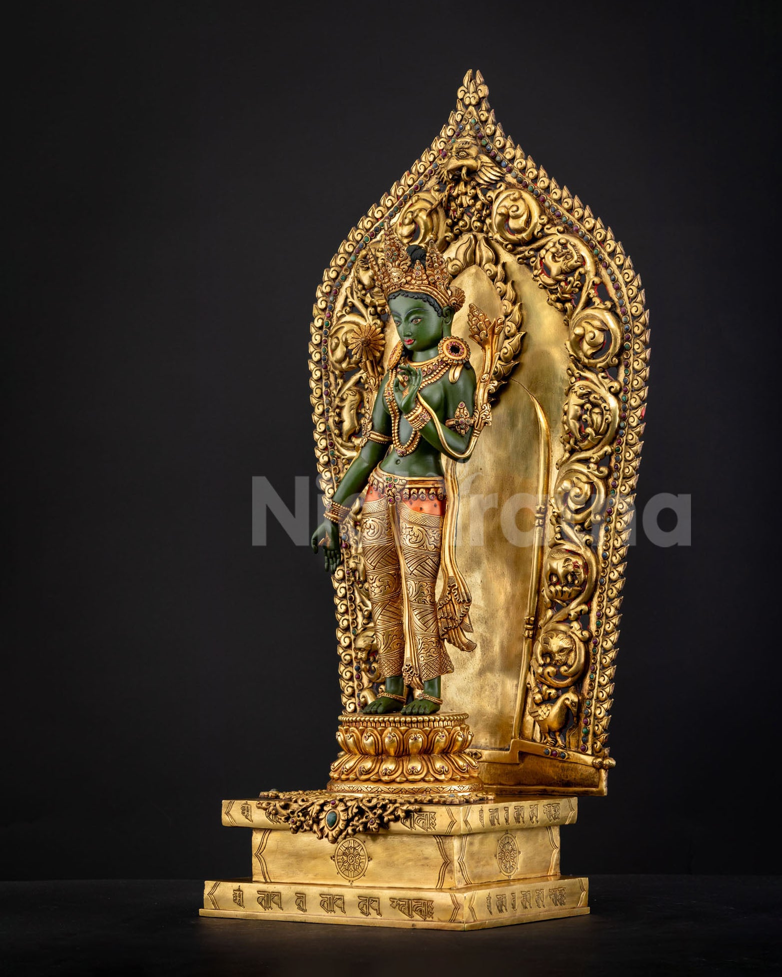 Left side Green Tara Standing statue authentic Nepali Buddhist sculpture