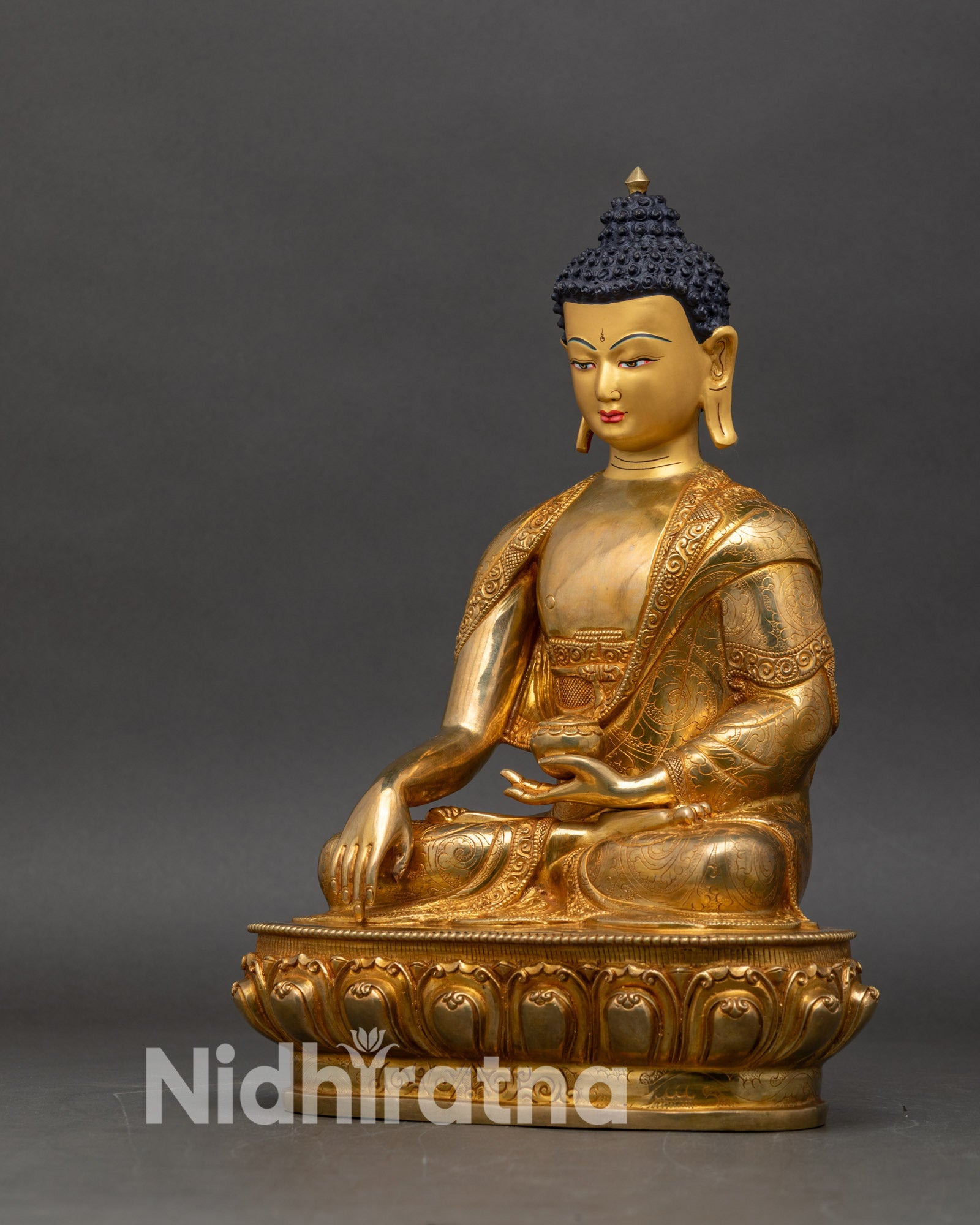 Left side view of Buddha Statue highlighting serene expression and hand gestures