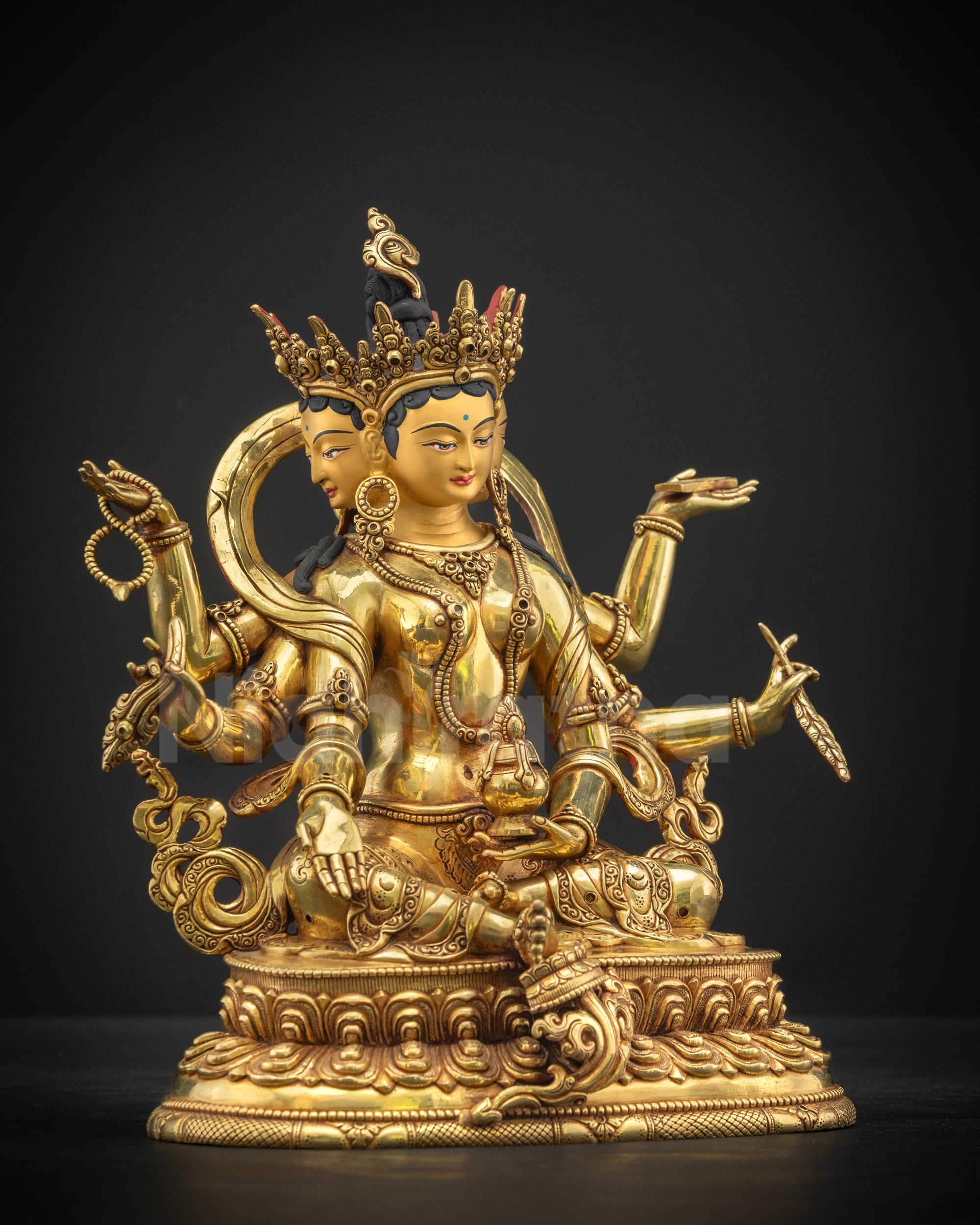 Vasudhara Statue Masterpiece left side view with sheaf of grain, treasure, and Lalitasana posture