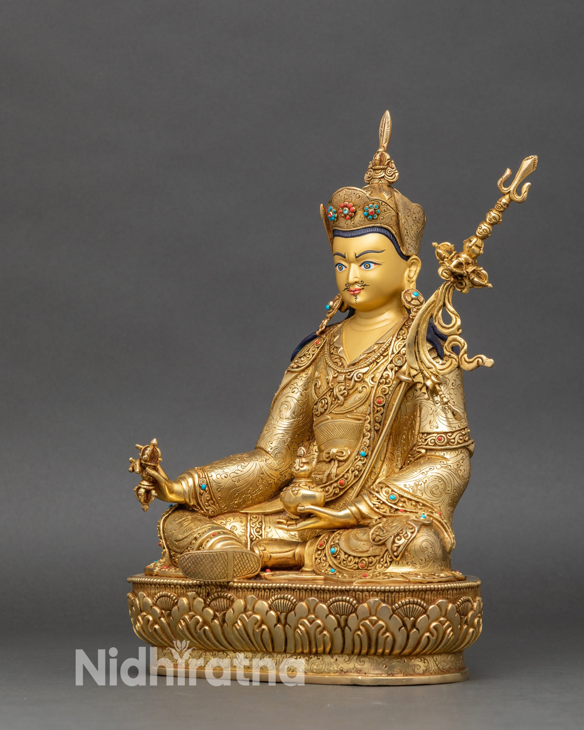 Left profile of Guru Padmasambhava Statue, artisan-crafted Himalayan sacred sculpture