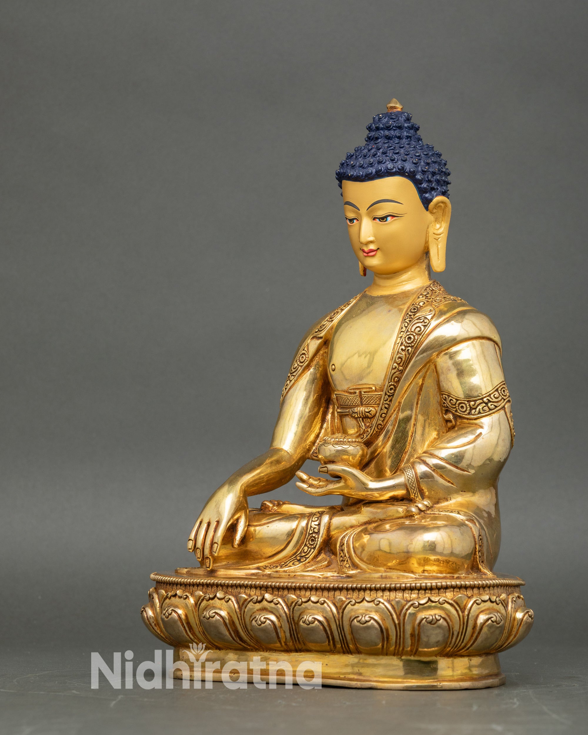 Left side profile of Buddha statue, handcrafted Nepalese meditation art
