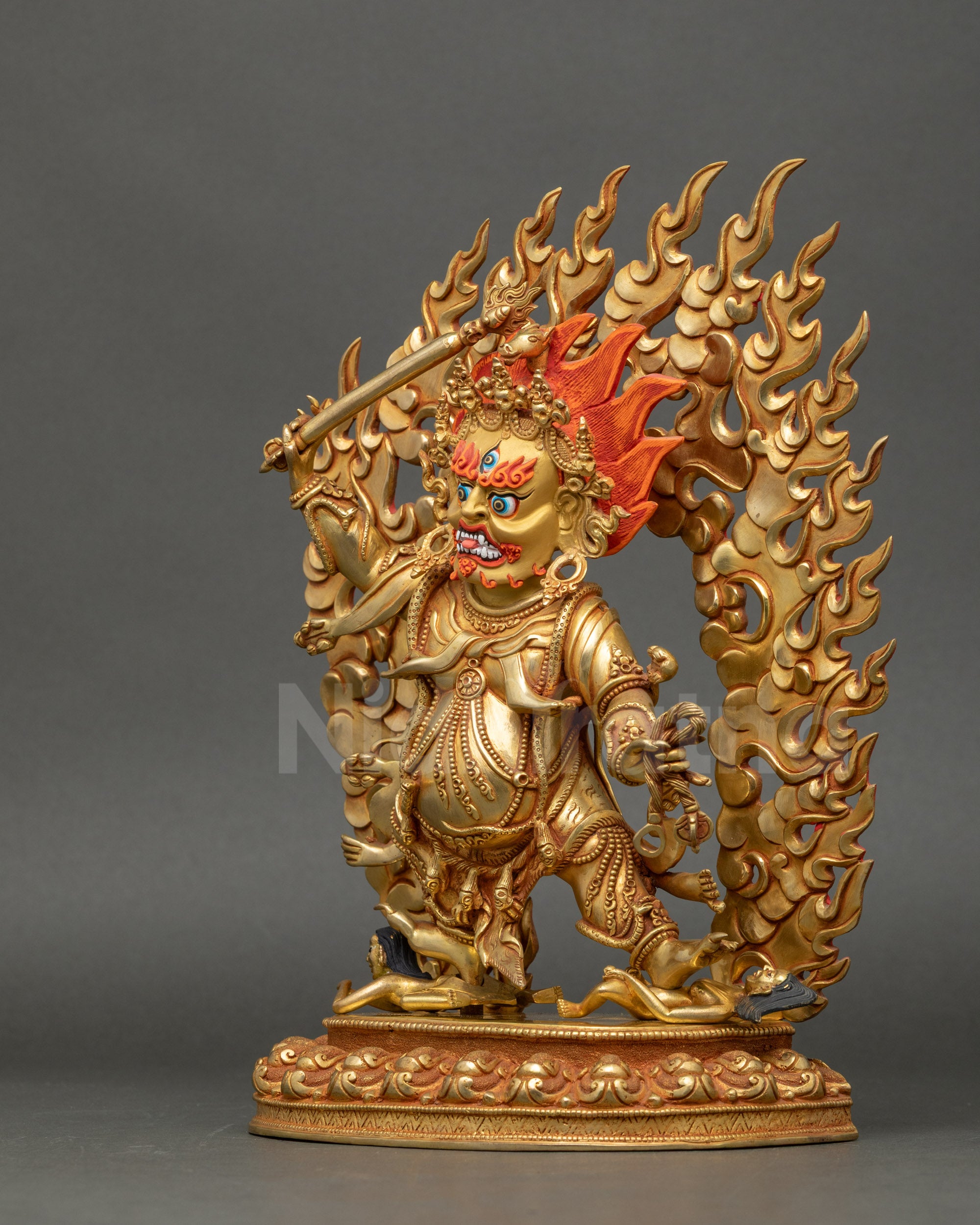 Left side view of Hayagriva Statue highlighting wrathful guardian posture